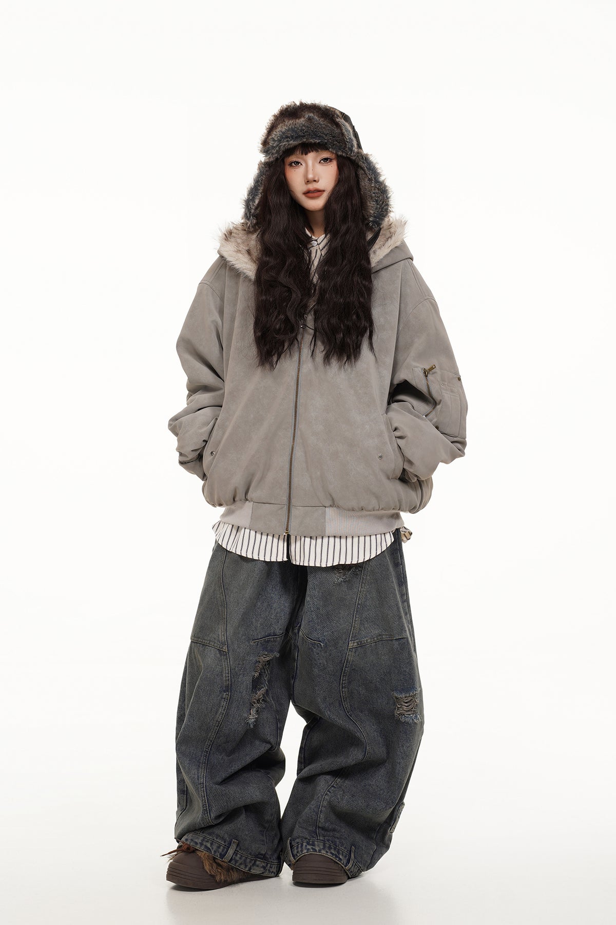 FREE CENTER Reversible Hooded Puffer Jacket