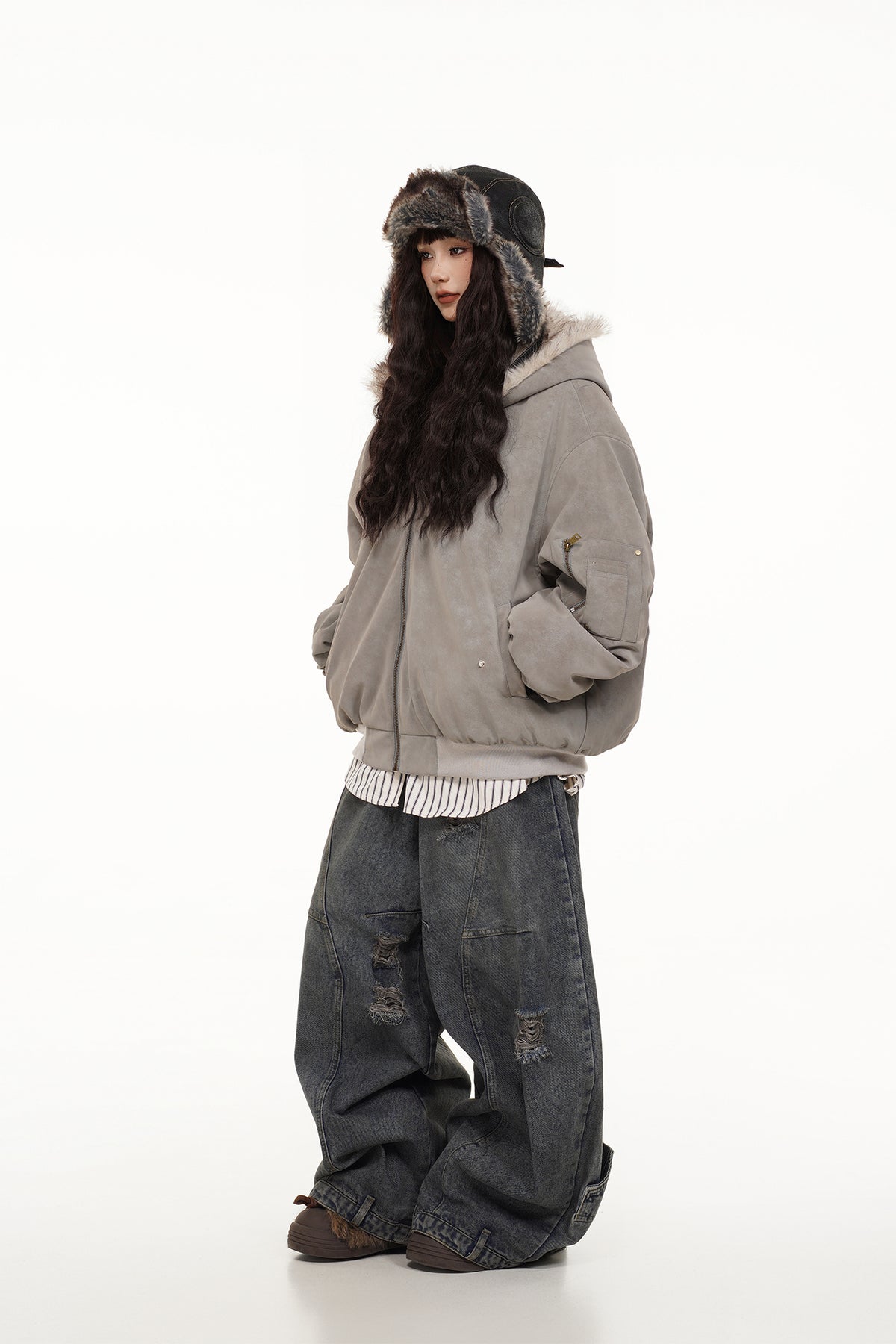FREE CENTER Reversible Hooded Puffer Jacket