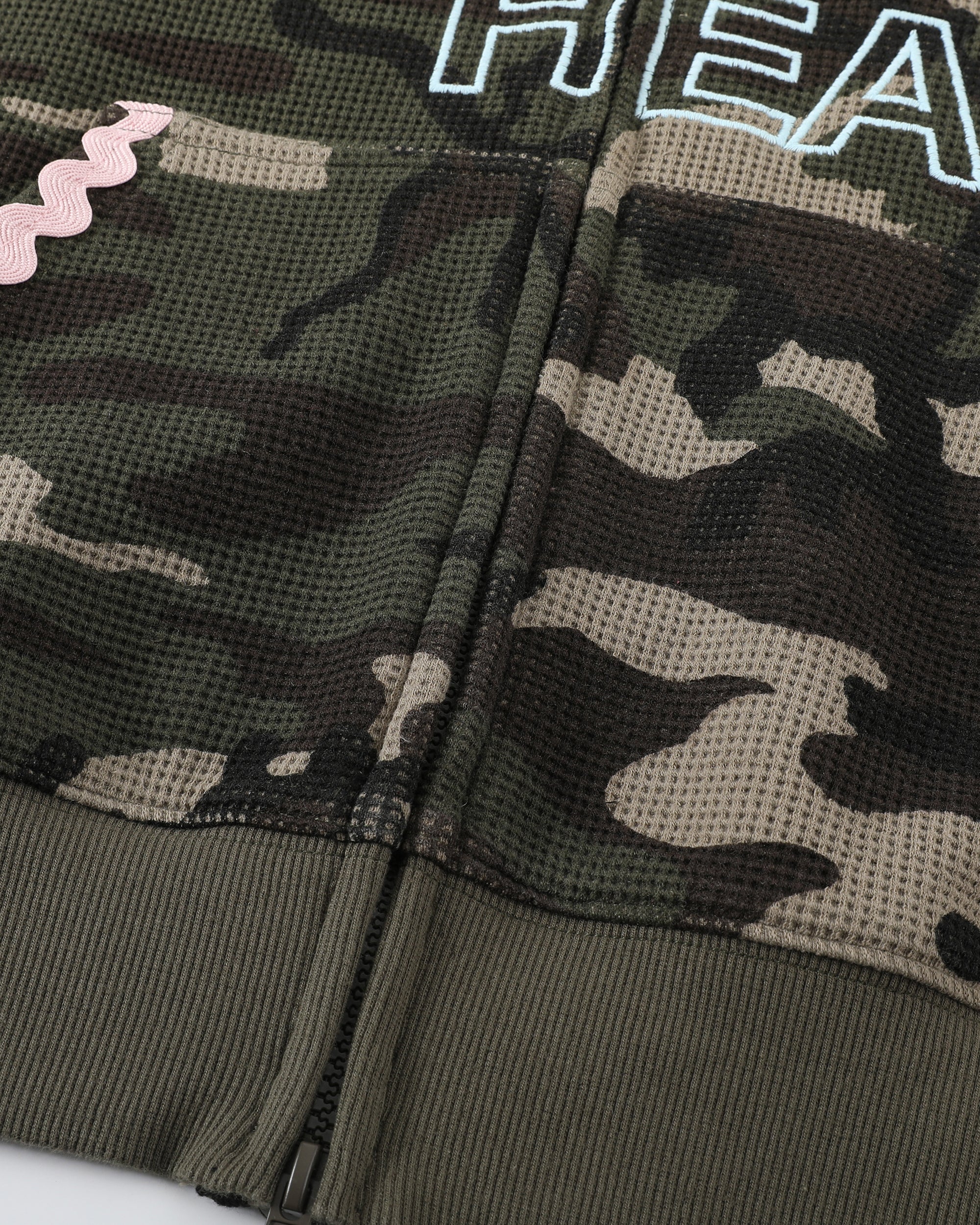 DONSMOKE Camo Wave Trim Waffle Zip-Up Hoodie