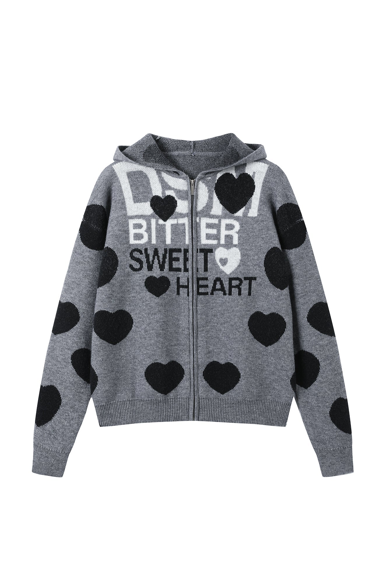 DONSMOKE Heart Full-Print Knit Zip-Up Hoodie