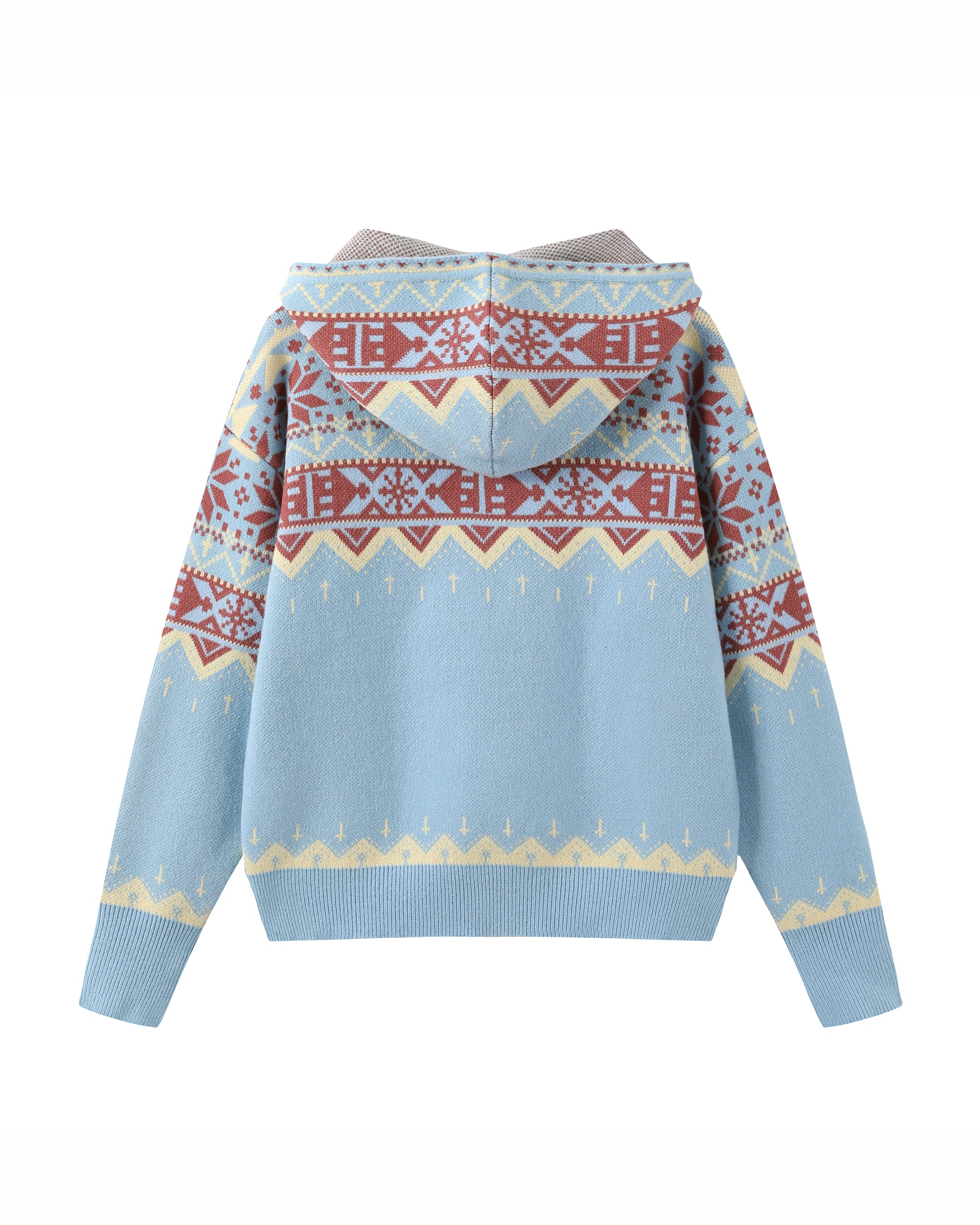 DONSMOKE Retro Fair Isle Pom Zip-Up Hoodie