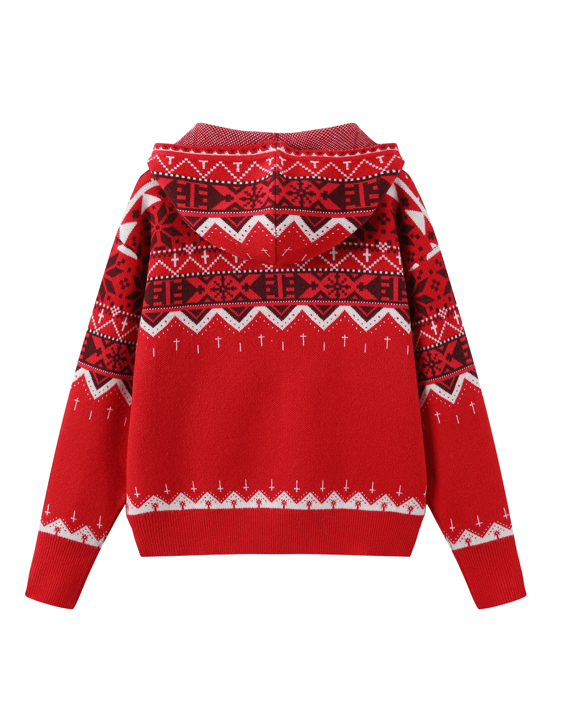 DONSMOKE Retro Fair Isle Pom Zip-Up Hoodie