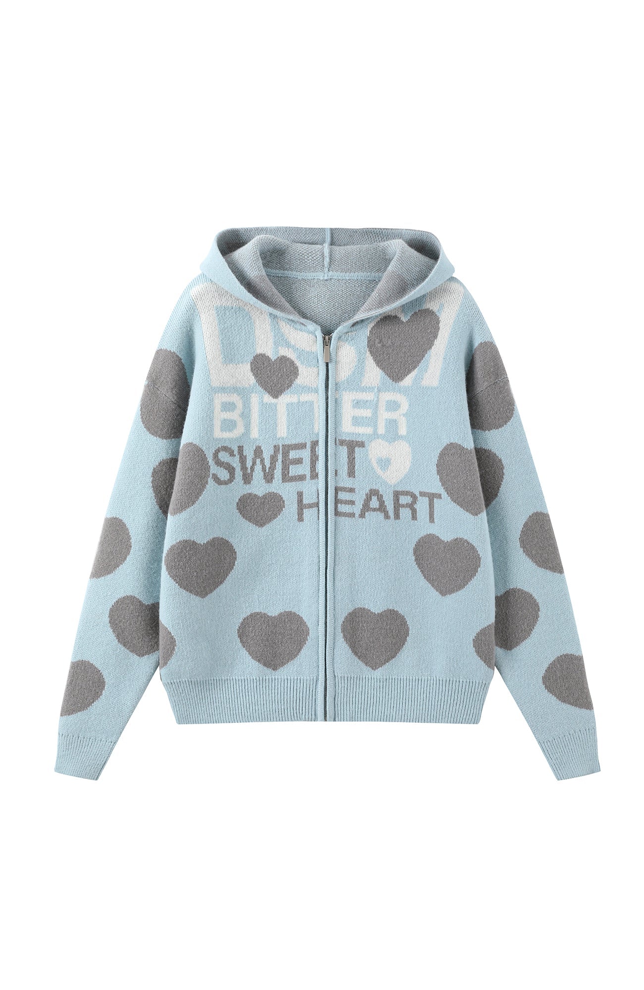 DONSMOKE Heart Full-Print Knit Zip-Up Hoodie
