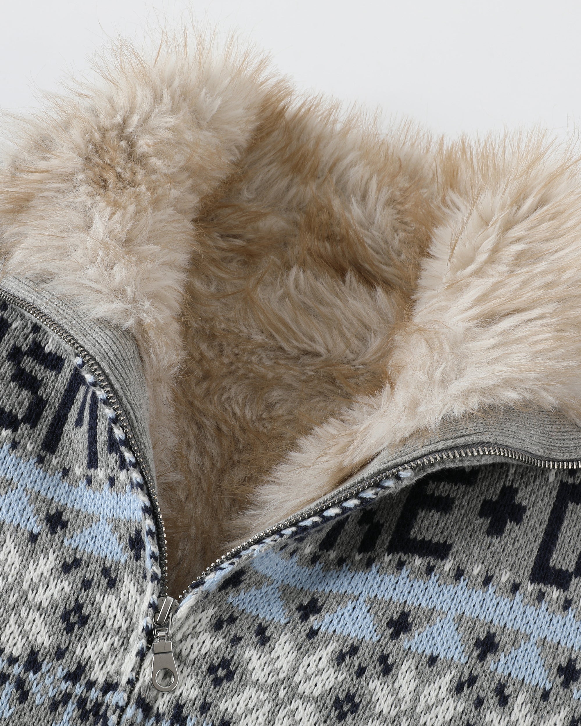 DONSMOKE Retro Fair Isle Faux Fur Lined Knit Jacket