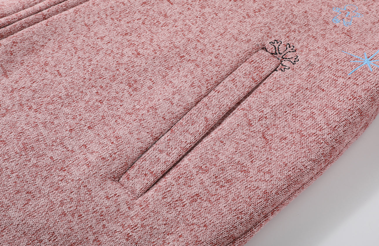 DONSMOKE Snowflake Embroidered Fleece-Lined Zip-Up Hoodie