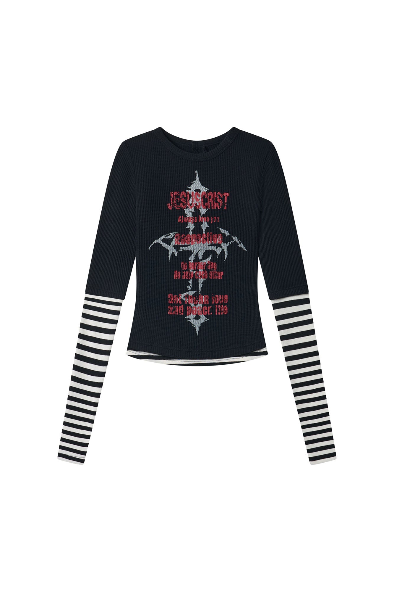 NONAME SPACE Stripe Panel Gothic Cross Long-Sleeve Tee