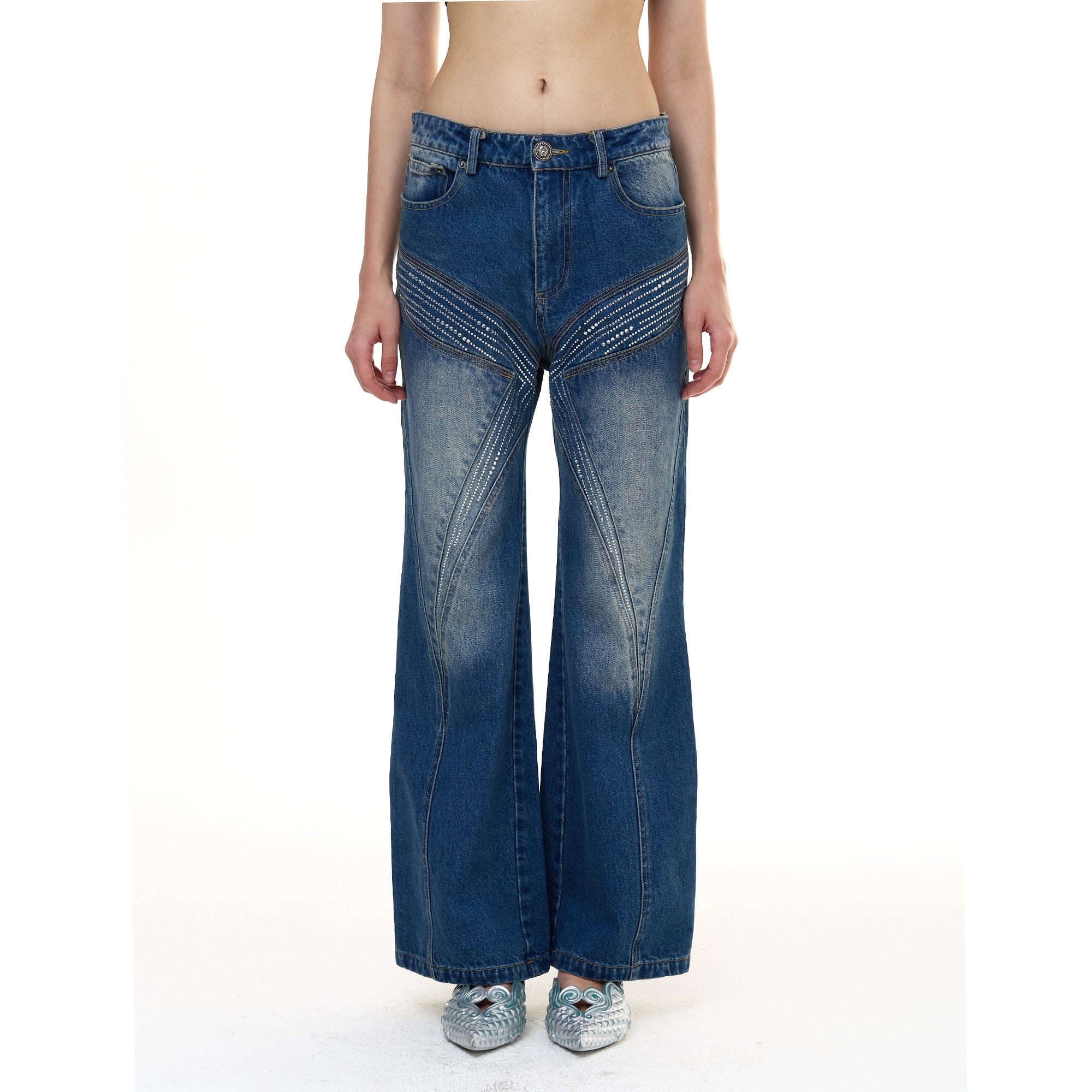 FAYCHUI Washed Diamond Paneled Jeans