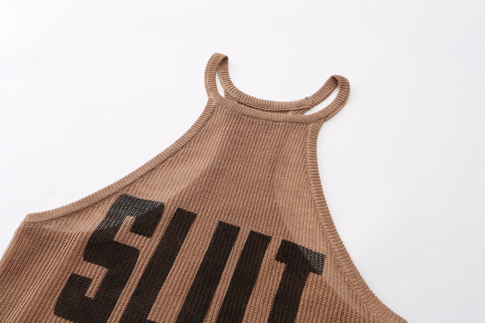 NEVER OFFEND L ANGEL Slogan Full-Print Mesh Halter Dress