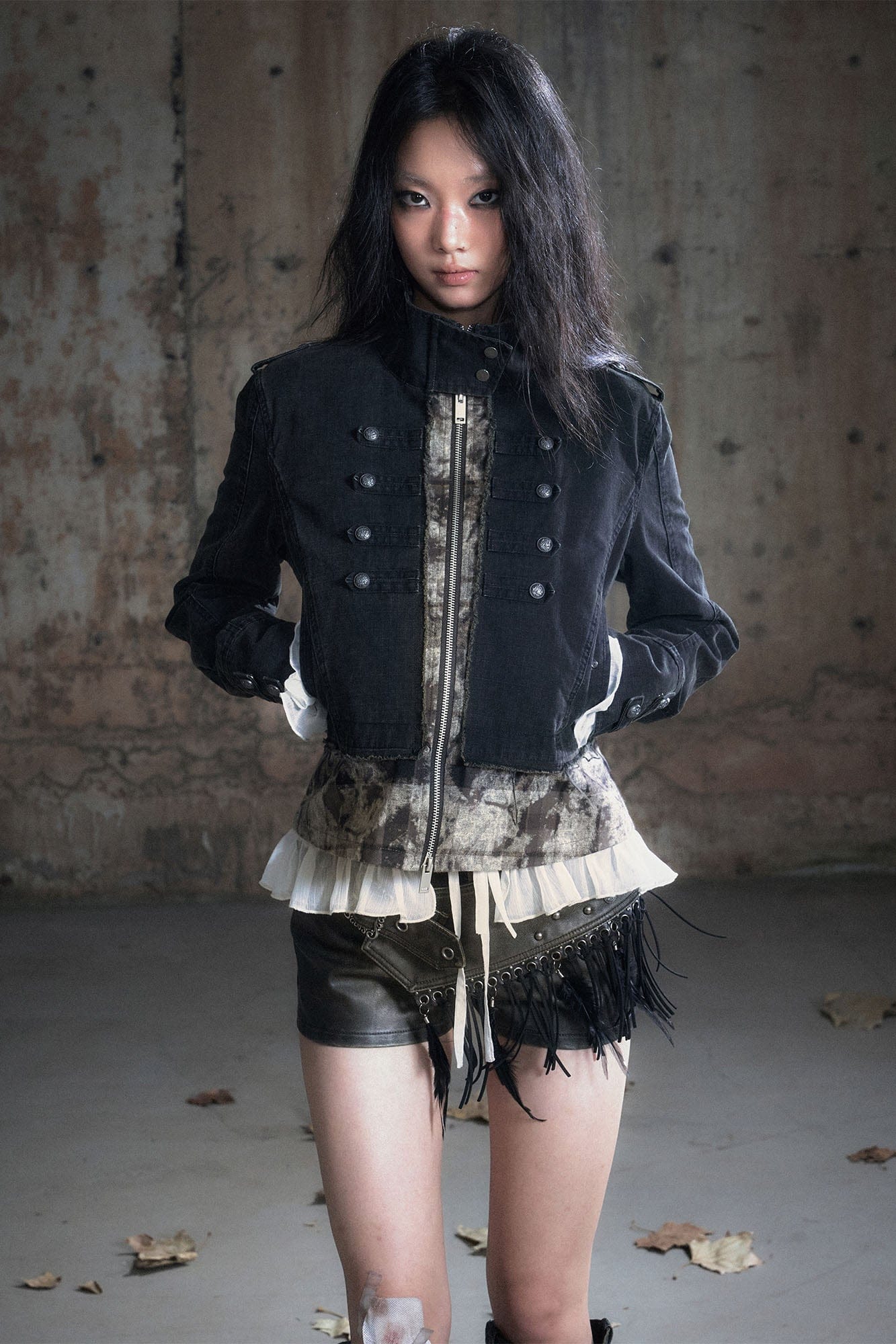 CESTNOUS Washed Camo Layered Cropped Jacket