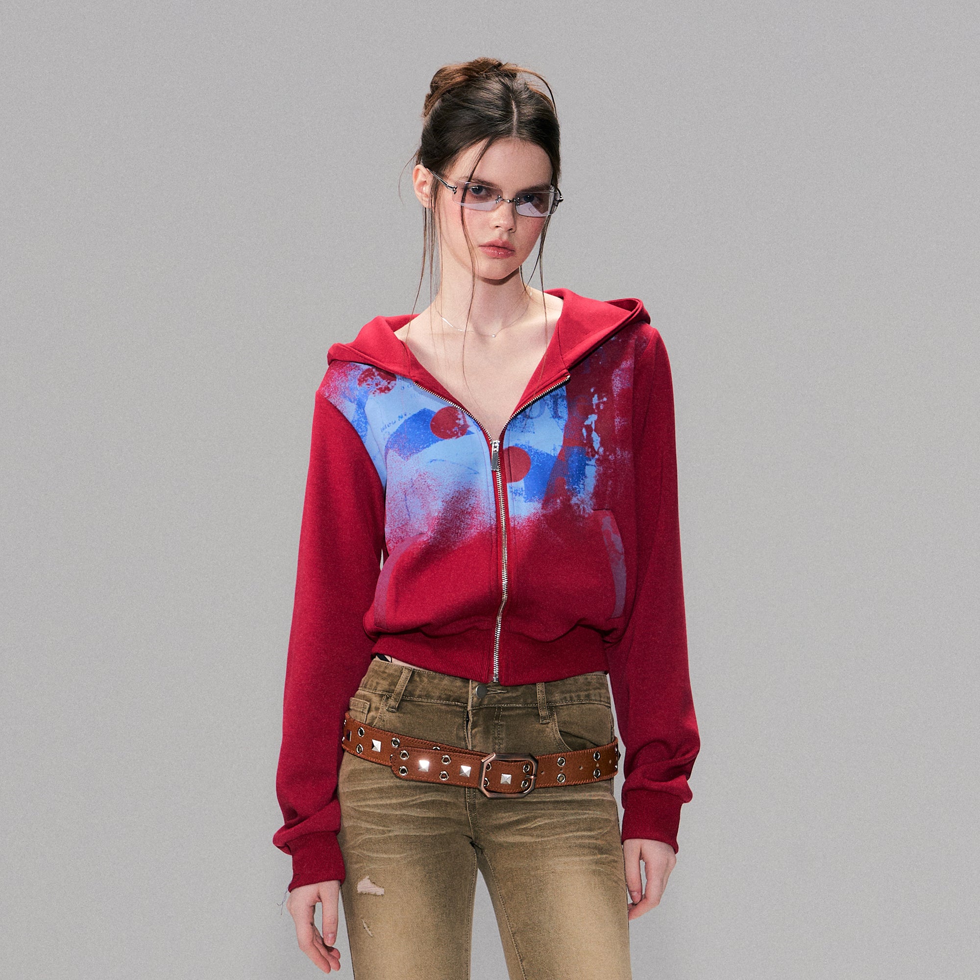 THE NEVERMORE Graffiti Ribbed Hem Cropped Hoodie