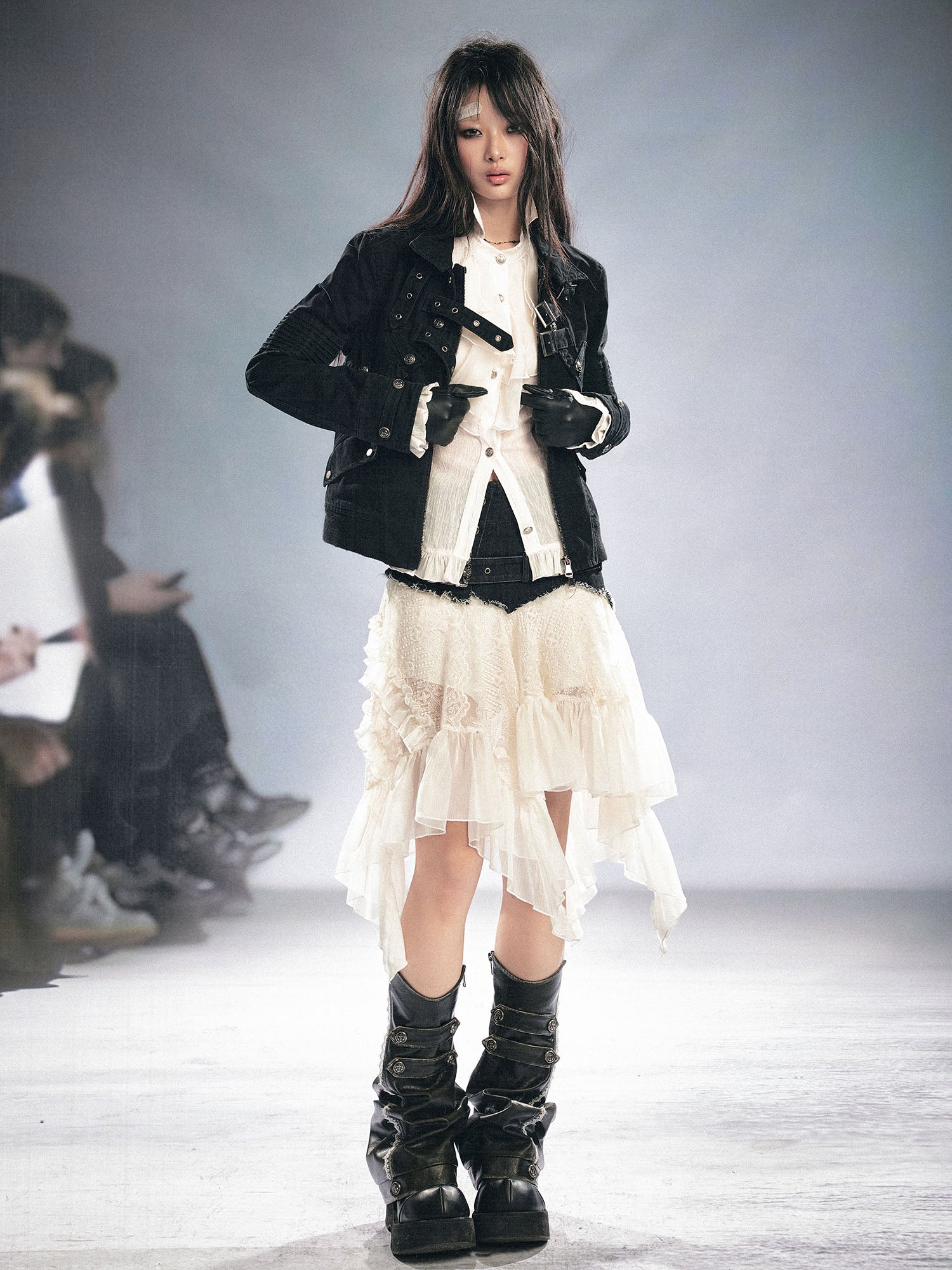 CESTNOUS Detachable Buckle-Strap Lace-Up Back Jacket