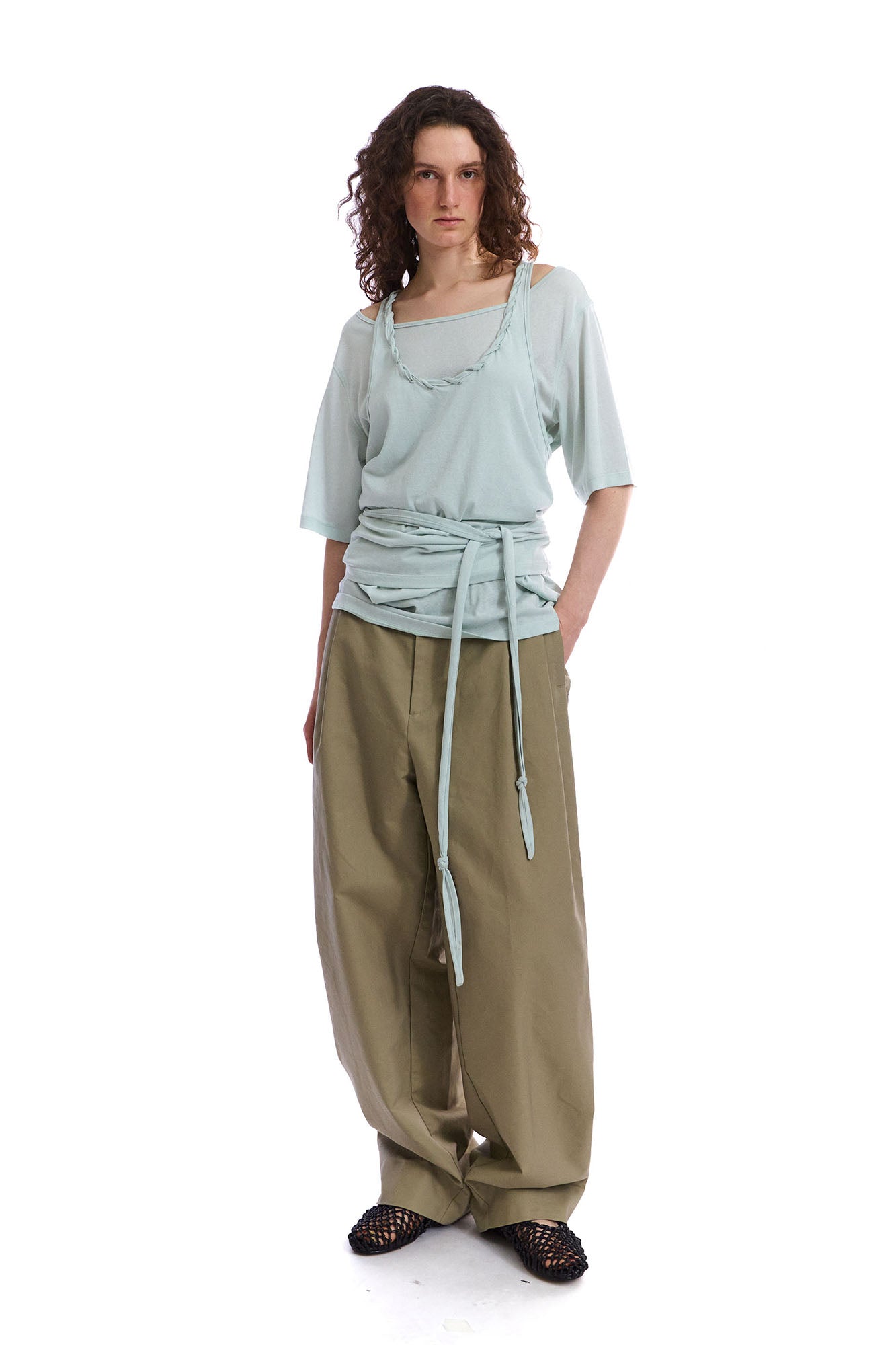NEVERSEEZ Embroidered Stitched Pleated Barrel Trousers