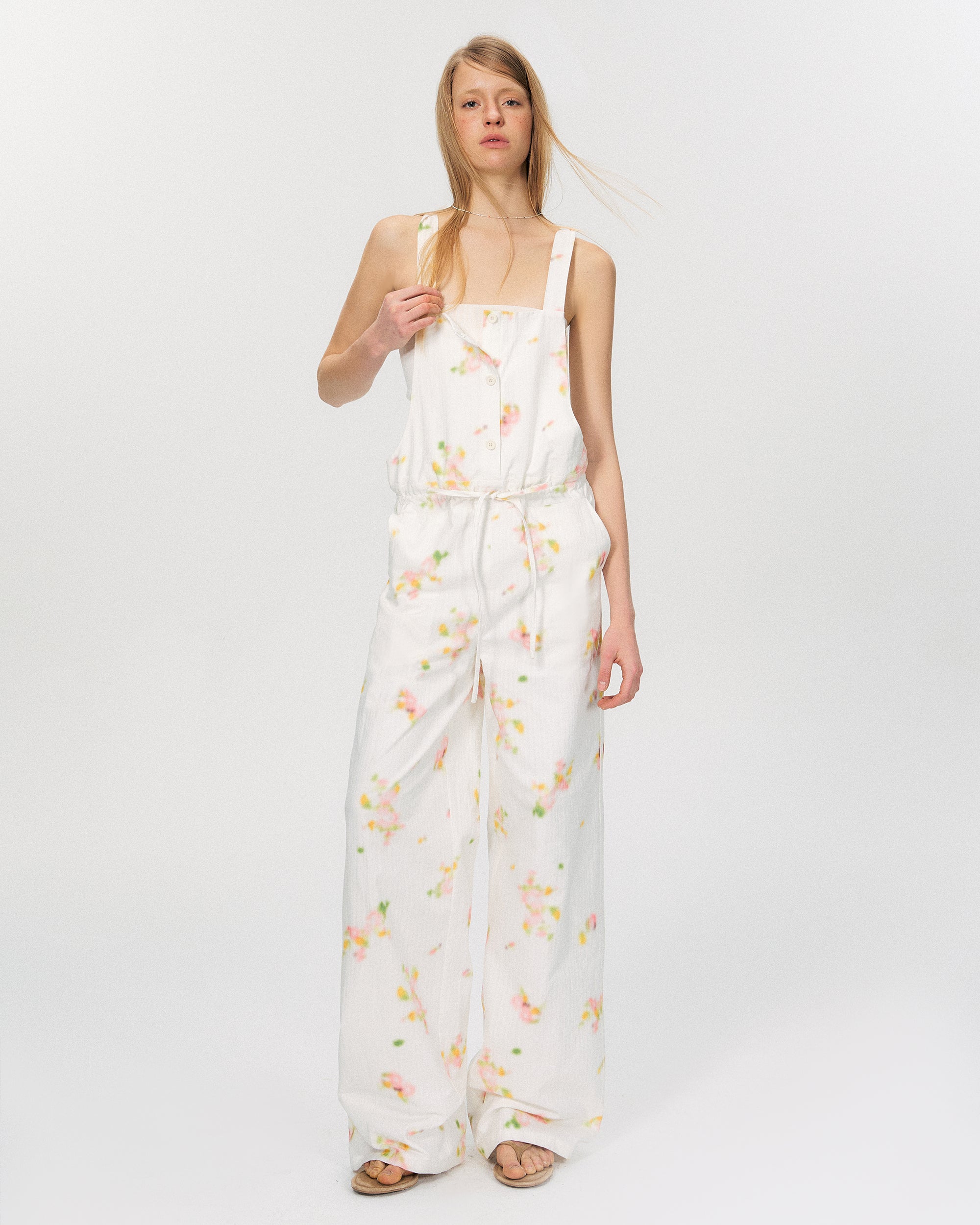 THE NEVERMORE Retro Print Suspender Wide-Leg Jumpsuit