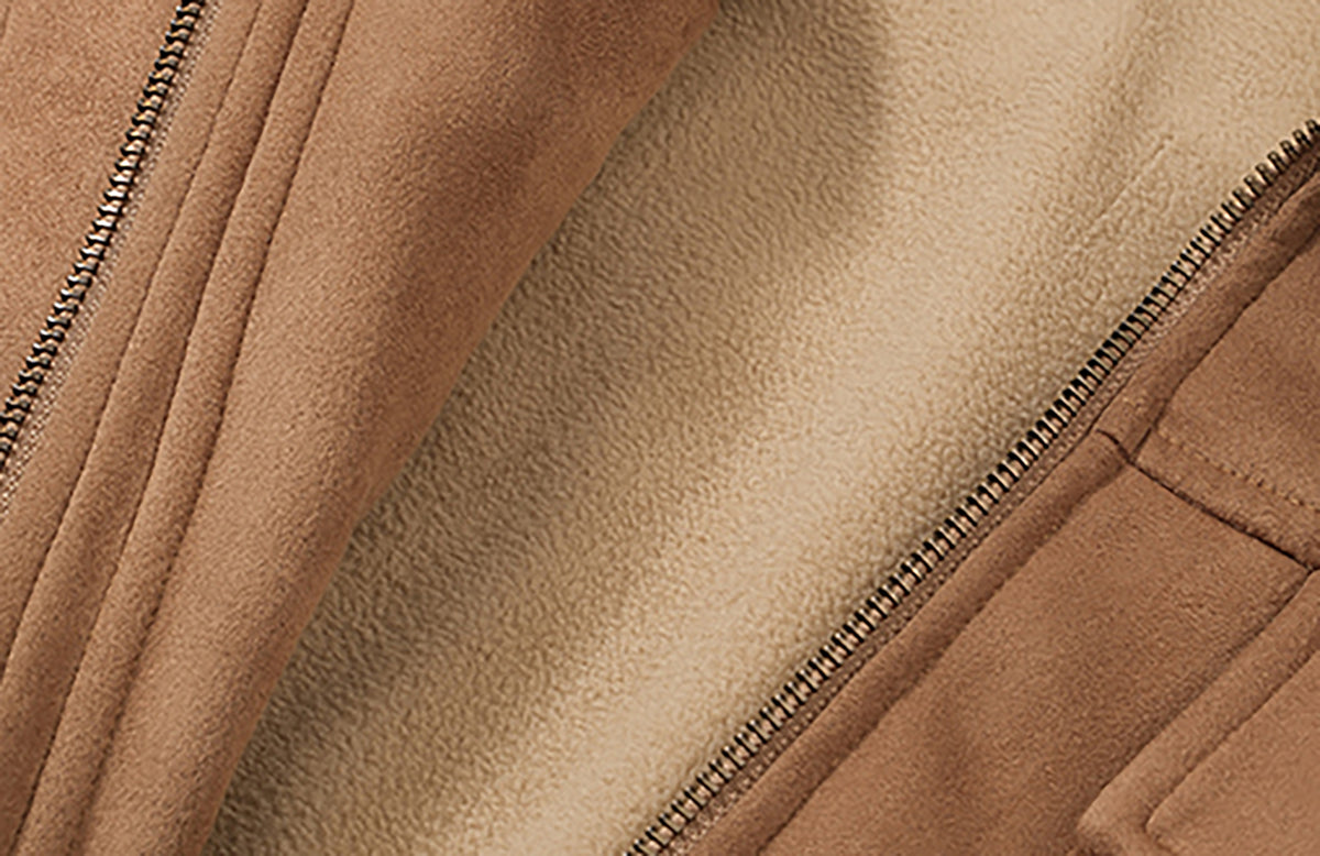 COSTUSTOOT Contrast-Collar Suede Oversized Big-Pocket Jacket