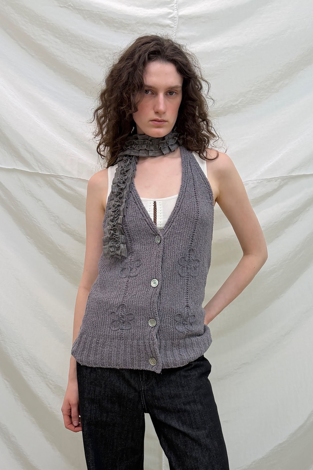 NEVERSEEZ Button-Front Halter Knit Vest