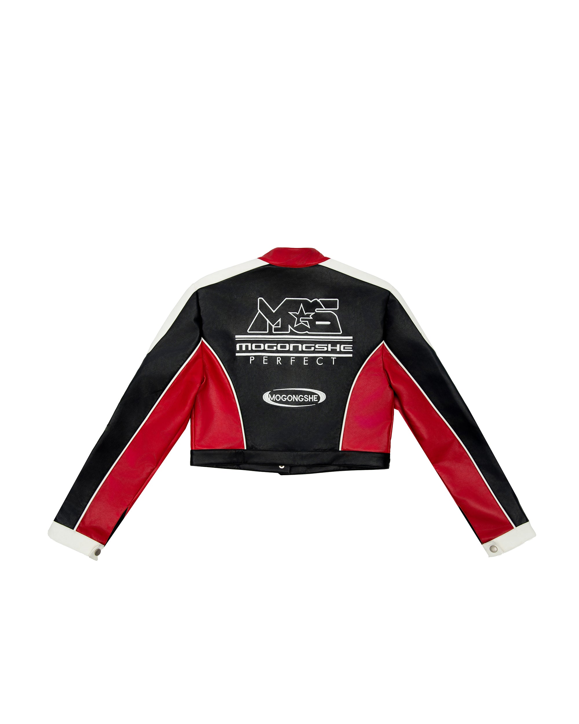 MOGONGSHE Contrast Spliced Faux Leather Moto Jacket