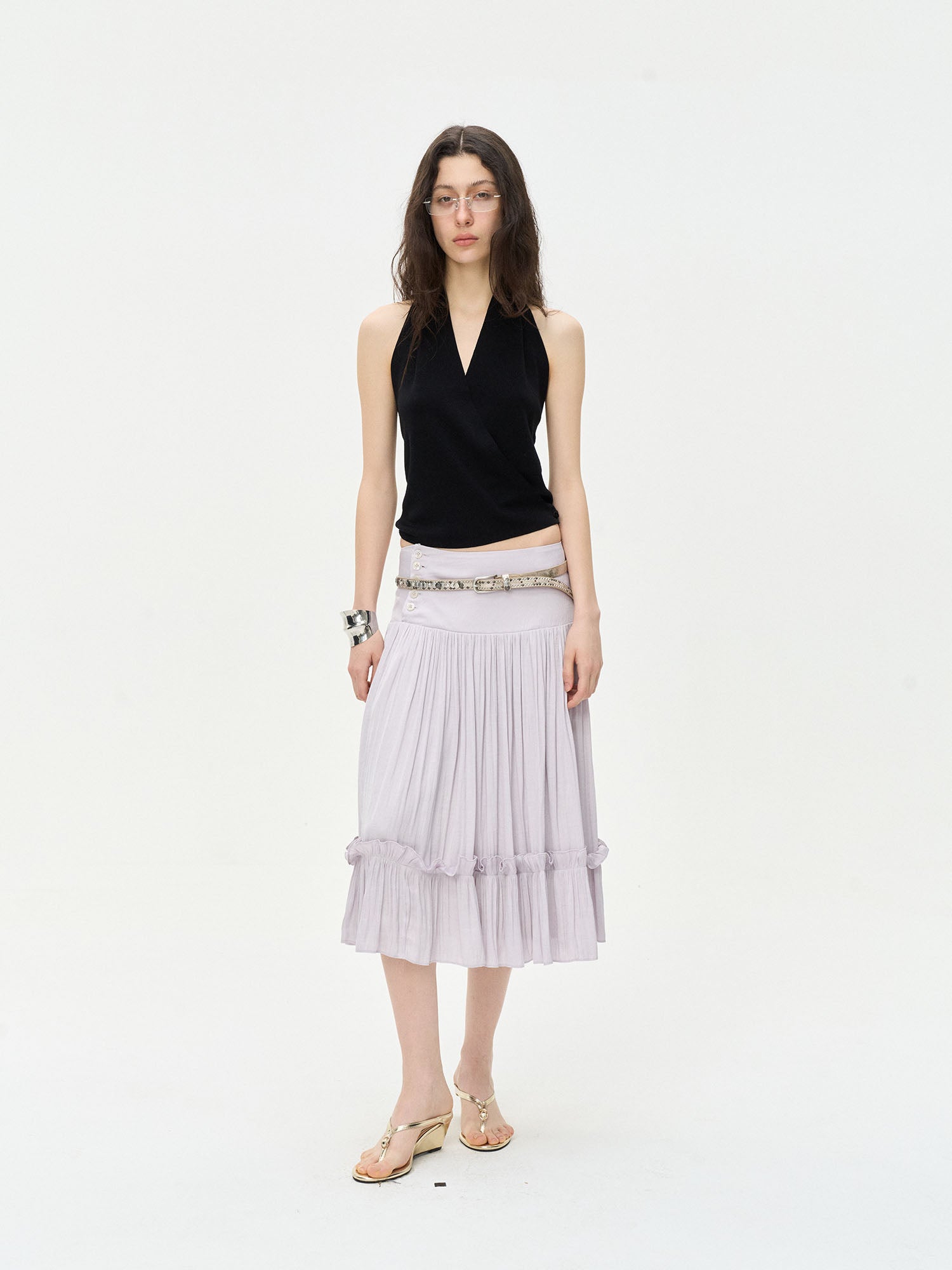 LEONSENSE Backless Draped Halter Top