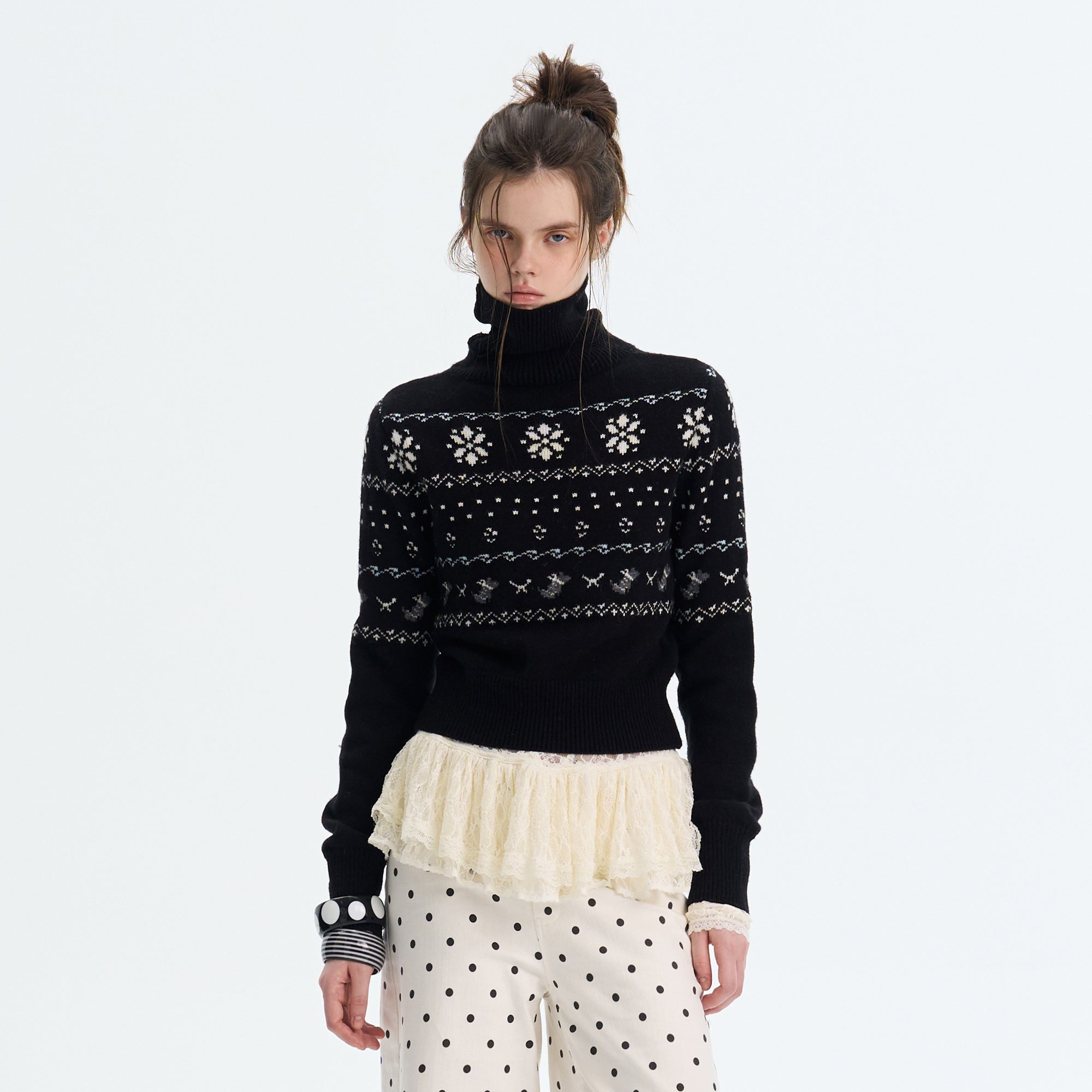 THE NEVERMORE Fair Isle Snowflake Pup Jacquard Sweater
