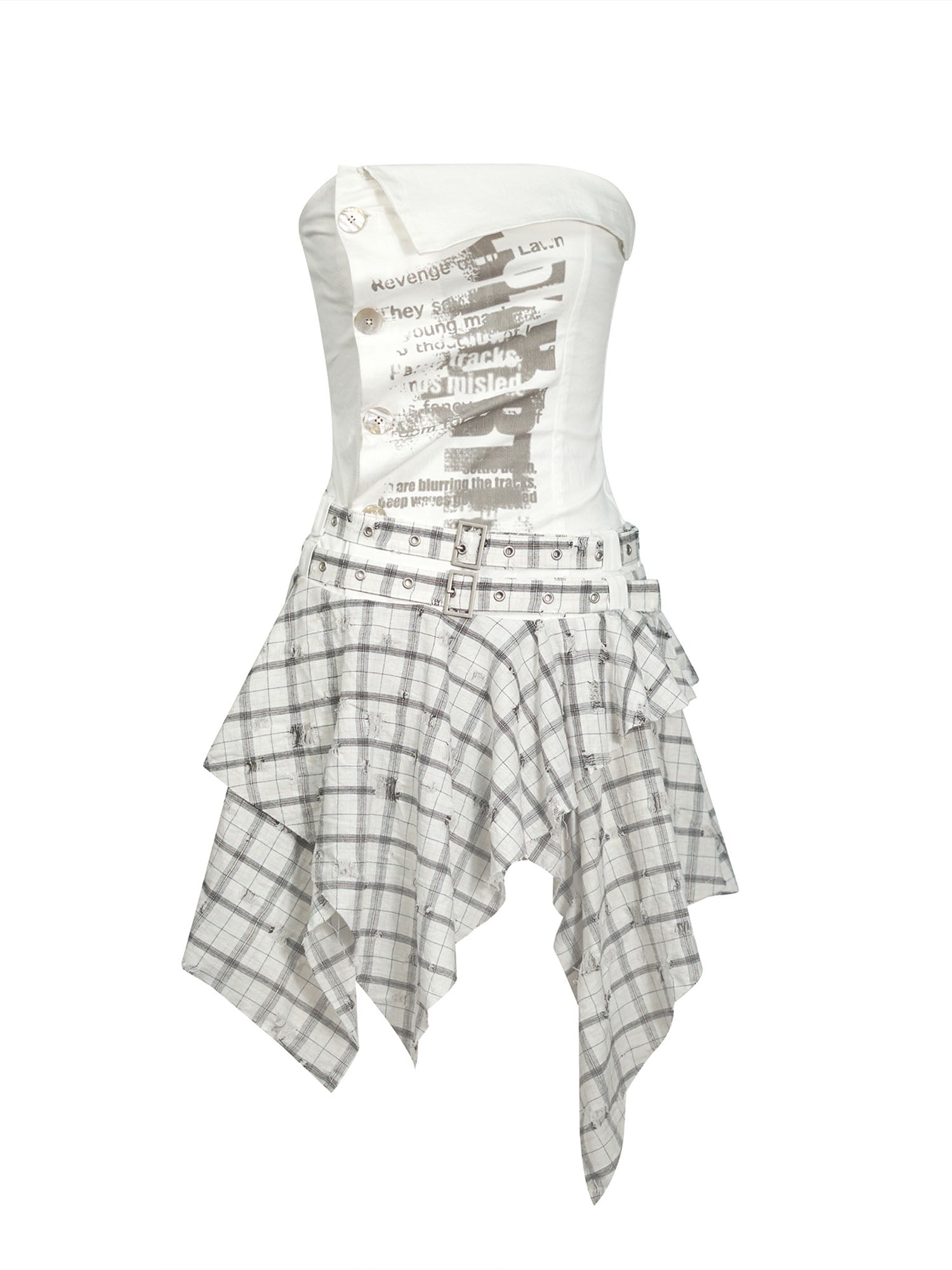 CESTNOUS Plaid Panel Graffiti Ruched Tube Dress