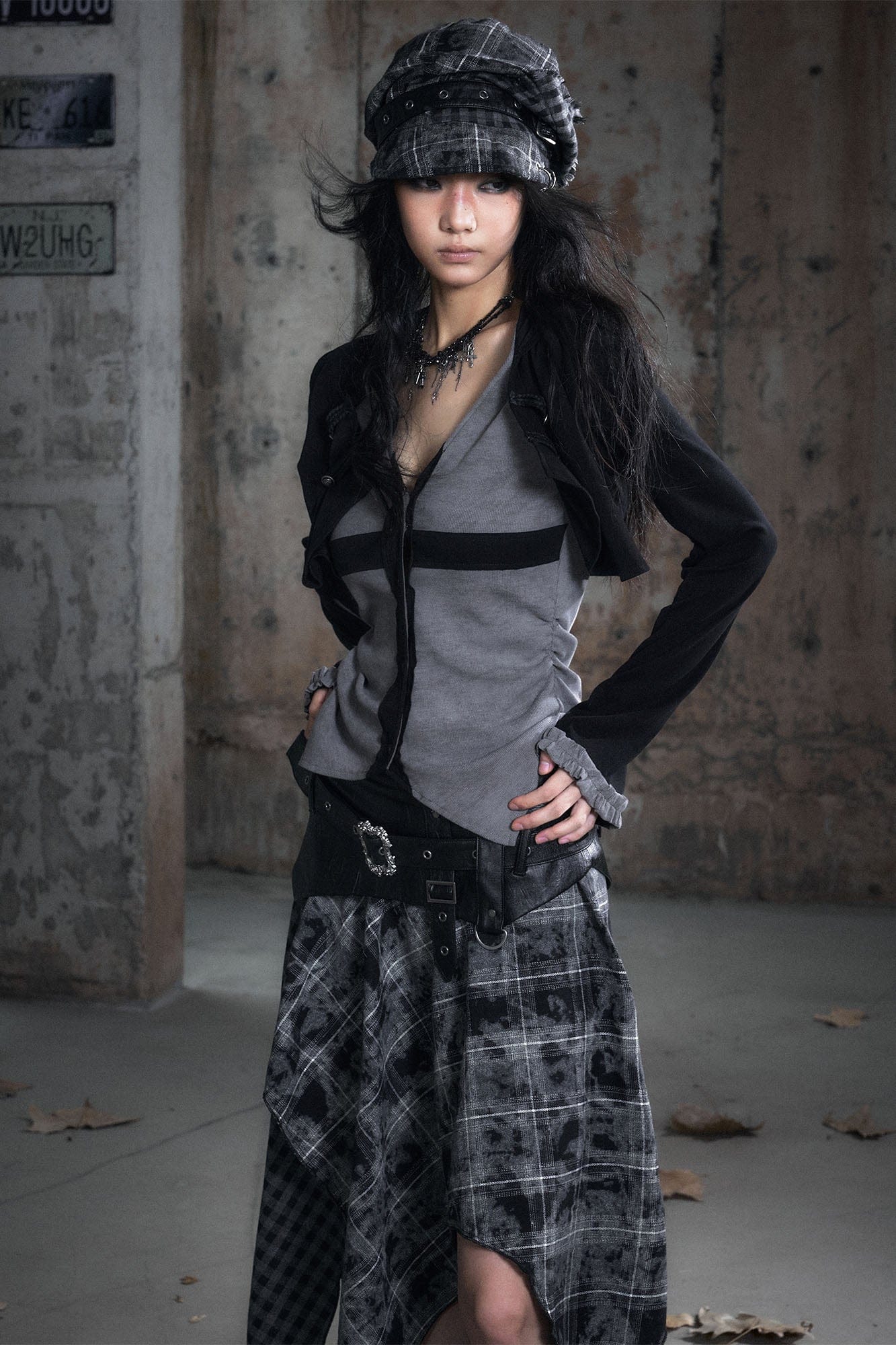 CESTNOUS Layered Hooded Ruched Cinched Waist Top