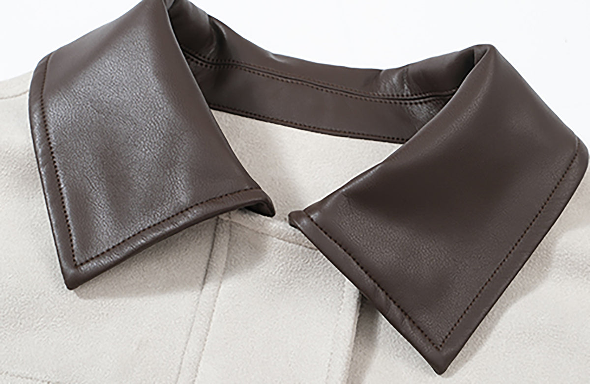 COSTUSTOOT Contrast-Collar Suede Oversized Big-Pocket Jacket