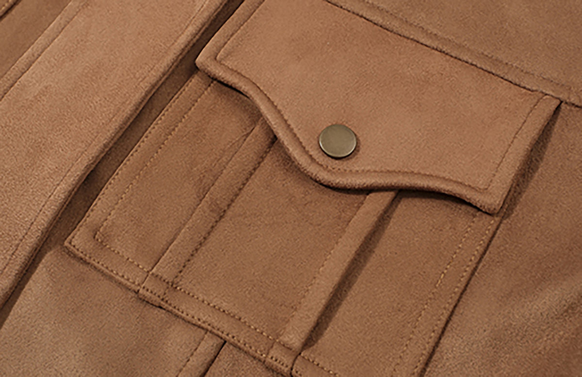 COSTUSTOOT Contrast-Collar Suede Oversized Big-Pocket Jacket