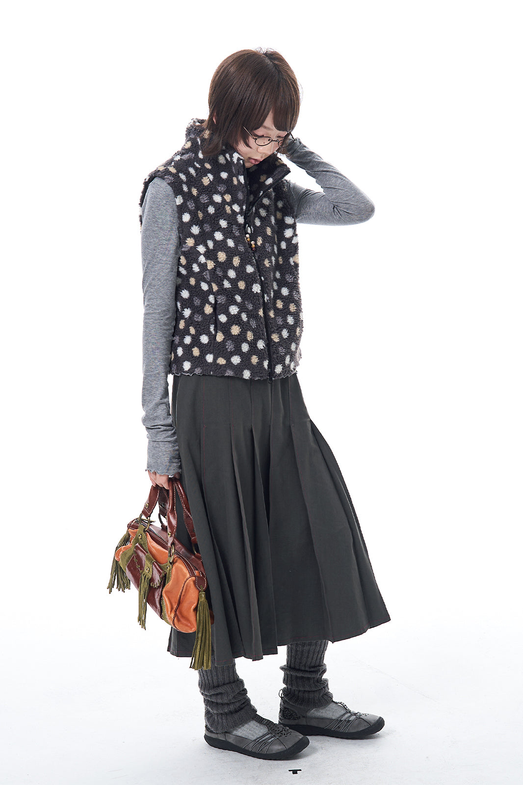 HSUSE Retro Polka-Dot Sherpa Zip-Up Vest