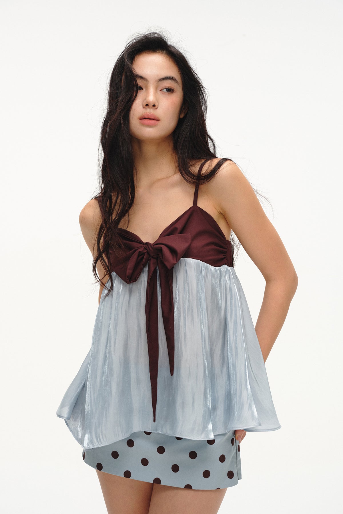 LVETONG Bow-Tie Spliced Cape Tank Top