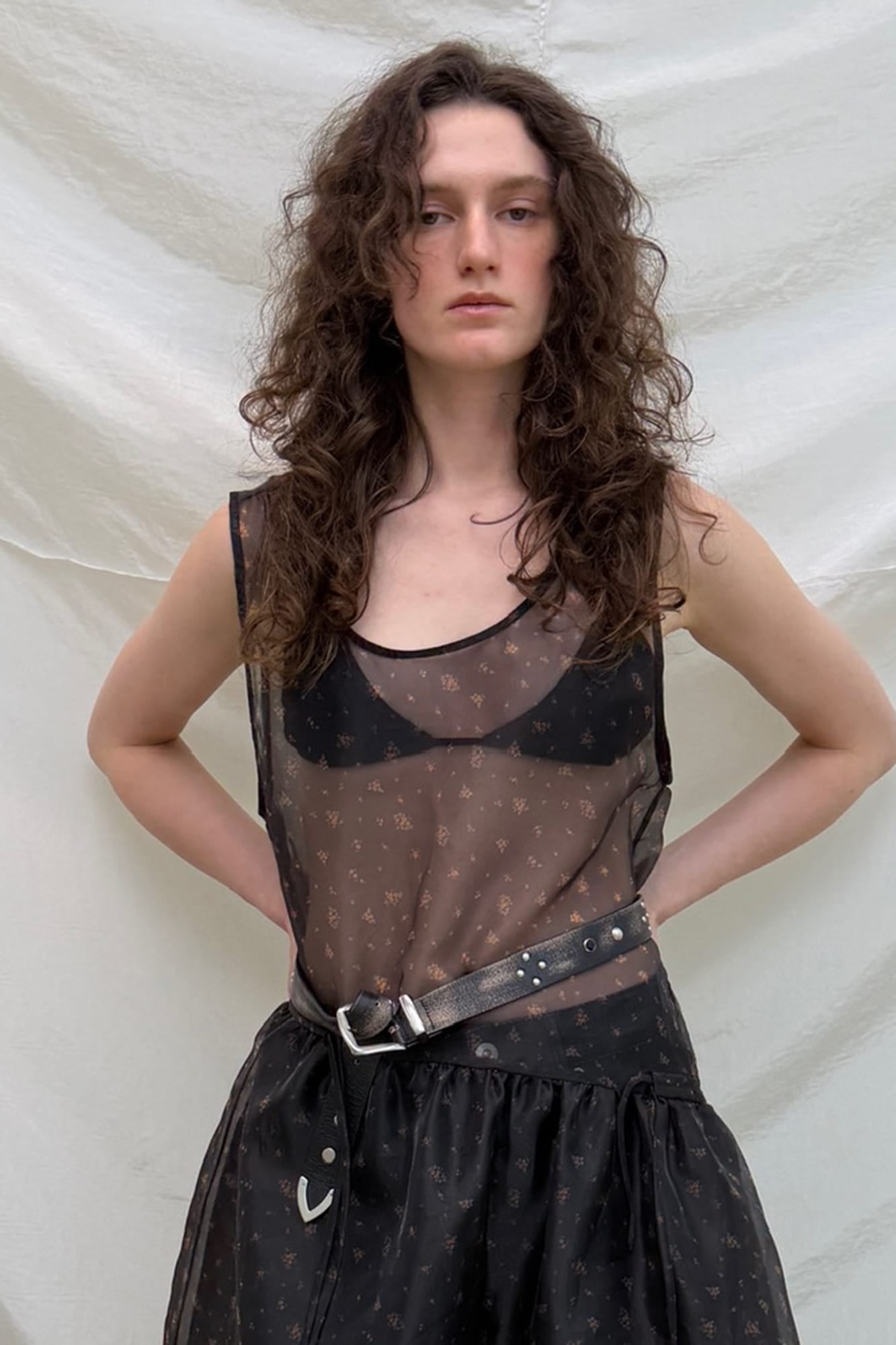 NEVERSEEZ Sheer Ditsy-Print Tiered Overlay Dress