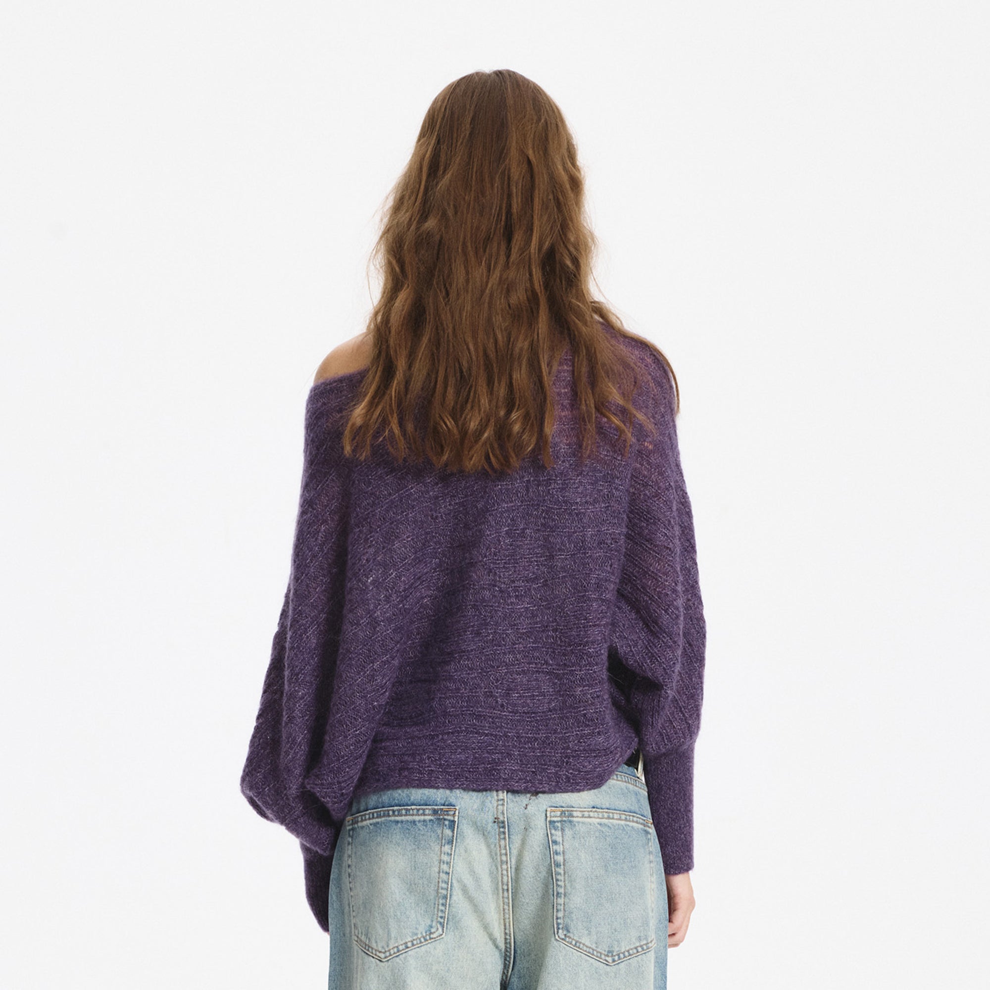 LEONSENSE Sheer One-Shoulder Slouchy Sweater