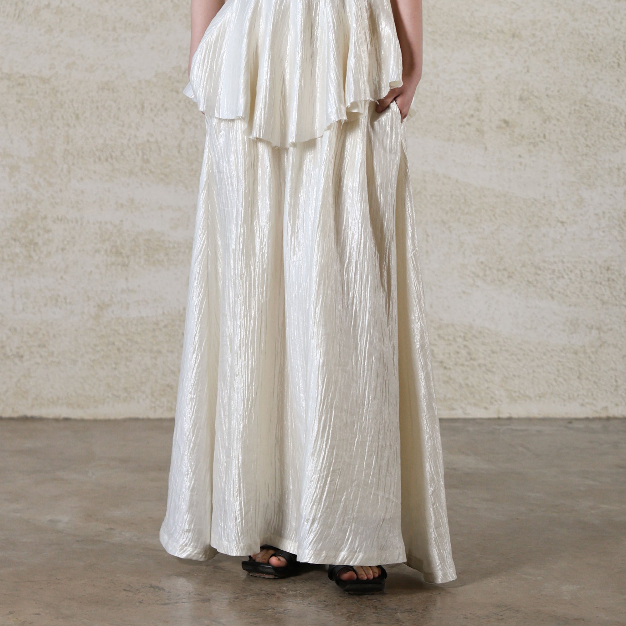 WUHEYIZUO Crinkled Gathered Waist Maxi Skirt