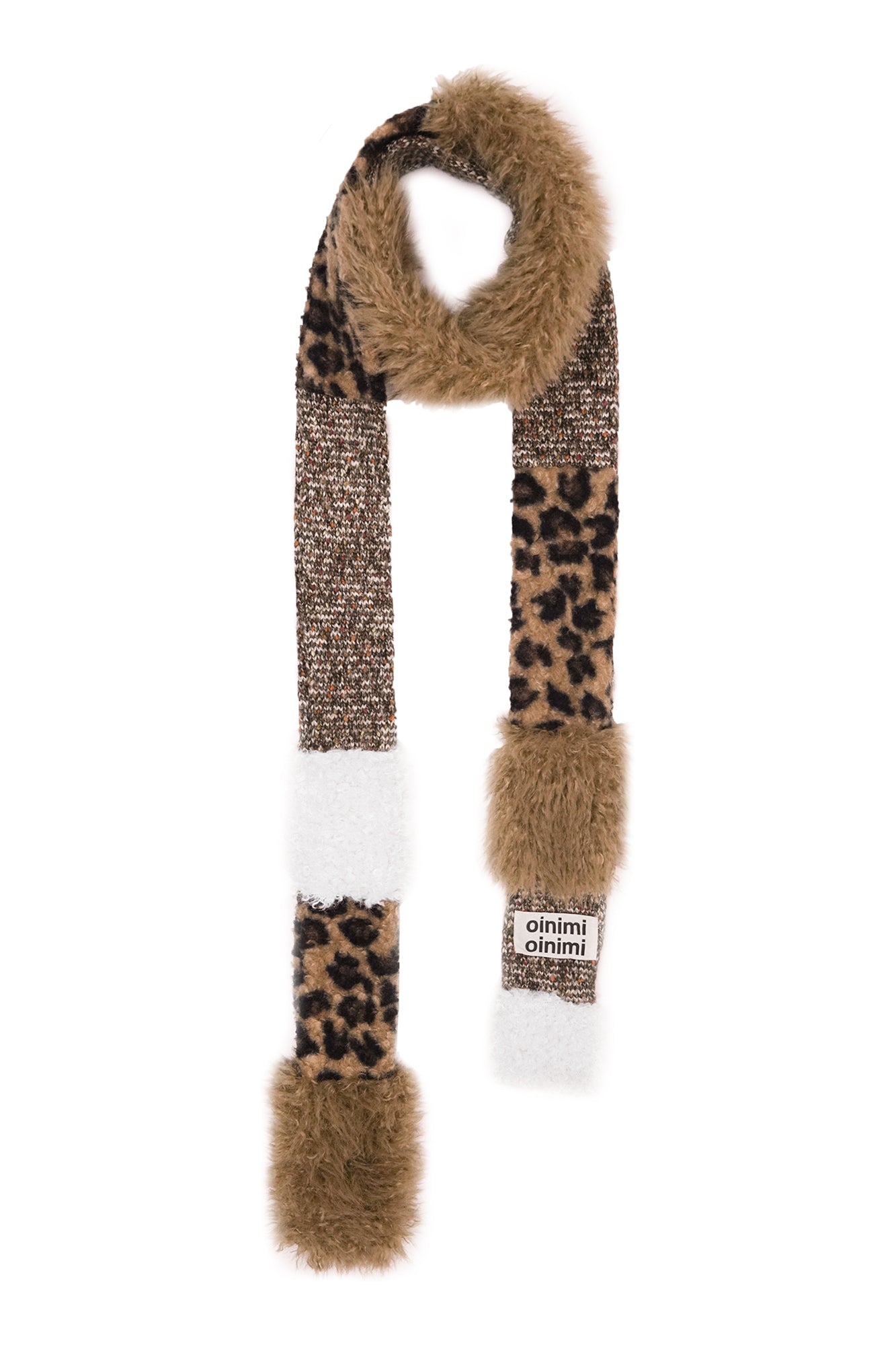 OINIMI Leopard Knit Spliced Faux Fur Scarf