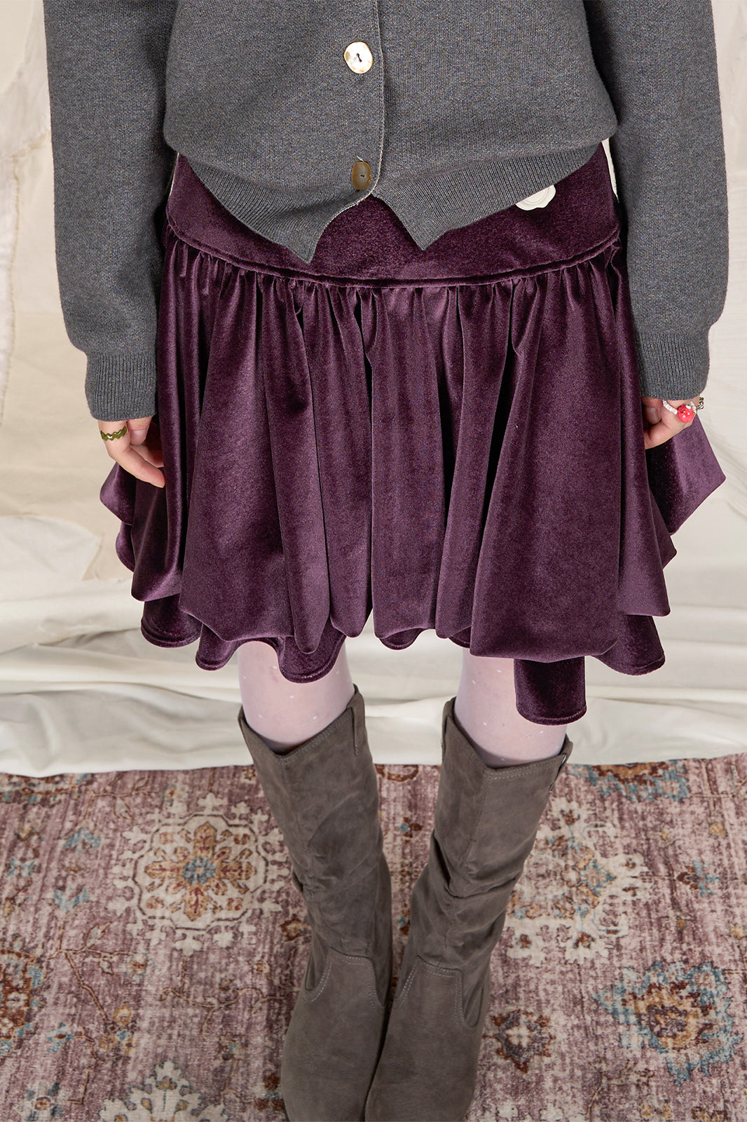 HSUSE Velvet Layered Balloon Short Skirt