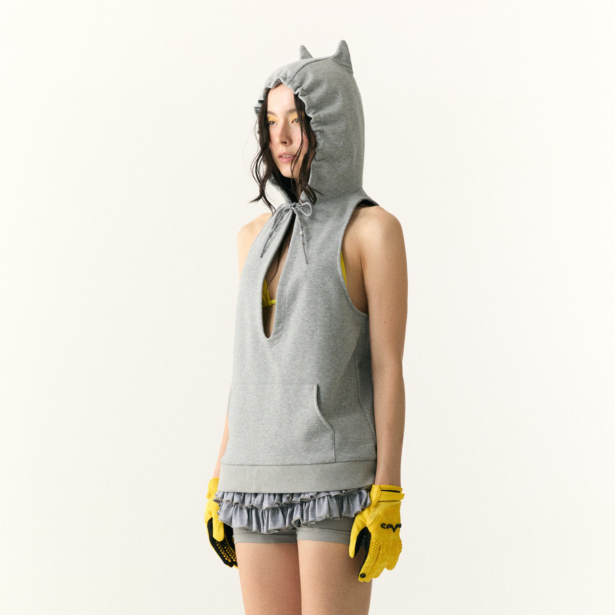 WII WIL Cat-Ear Hooded Keyhole Tank Top