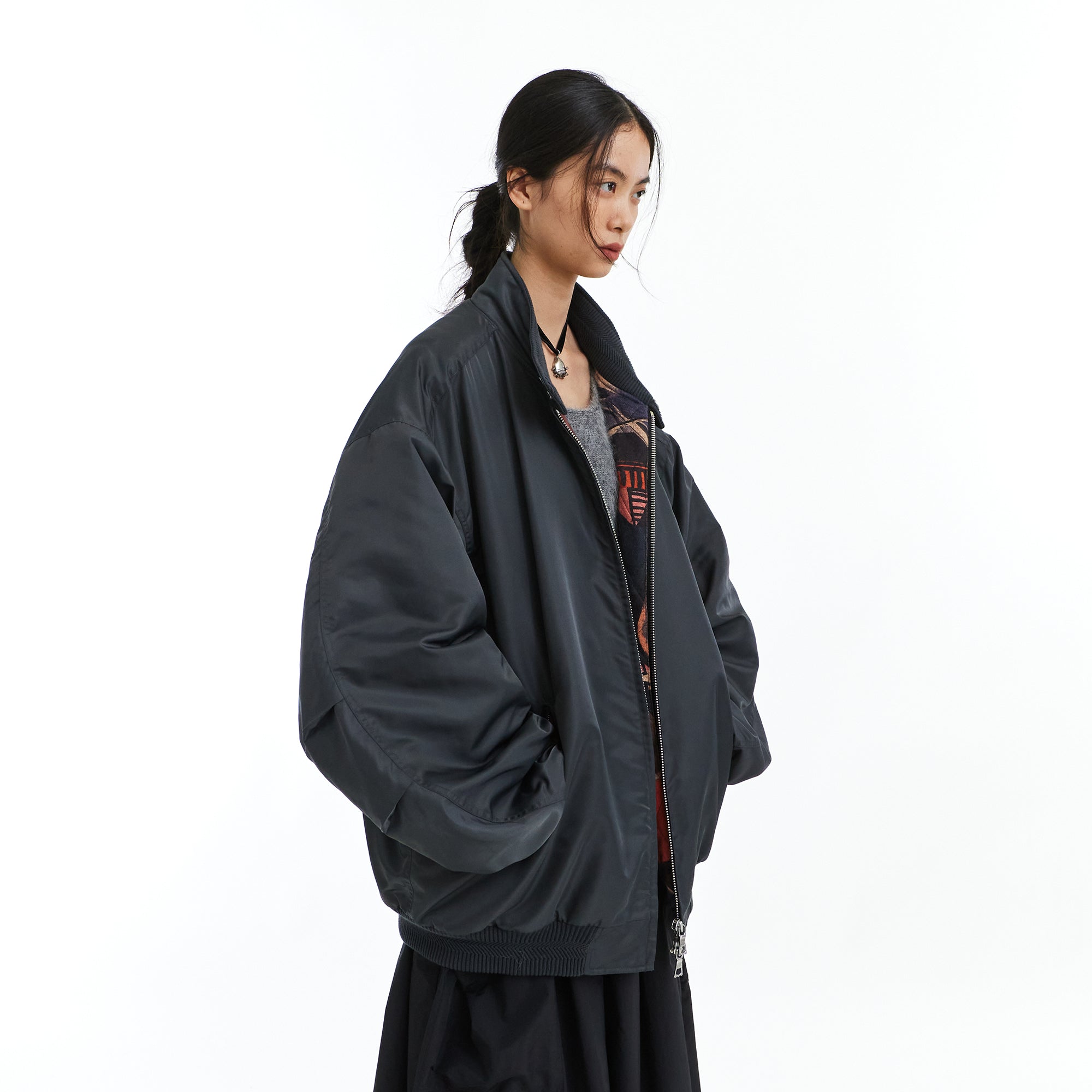 NEVERSEEZ Graphic-Lining Embroidered-Flower Bomber Jacket