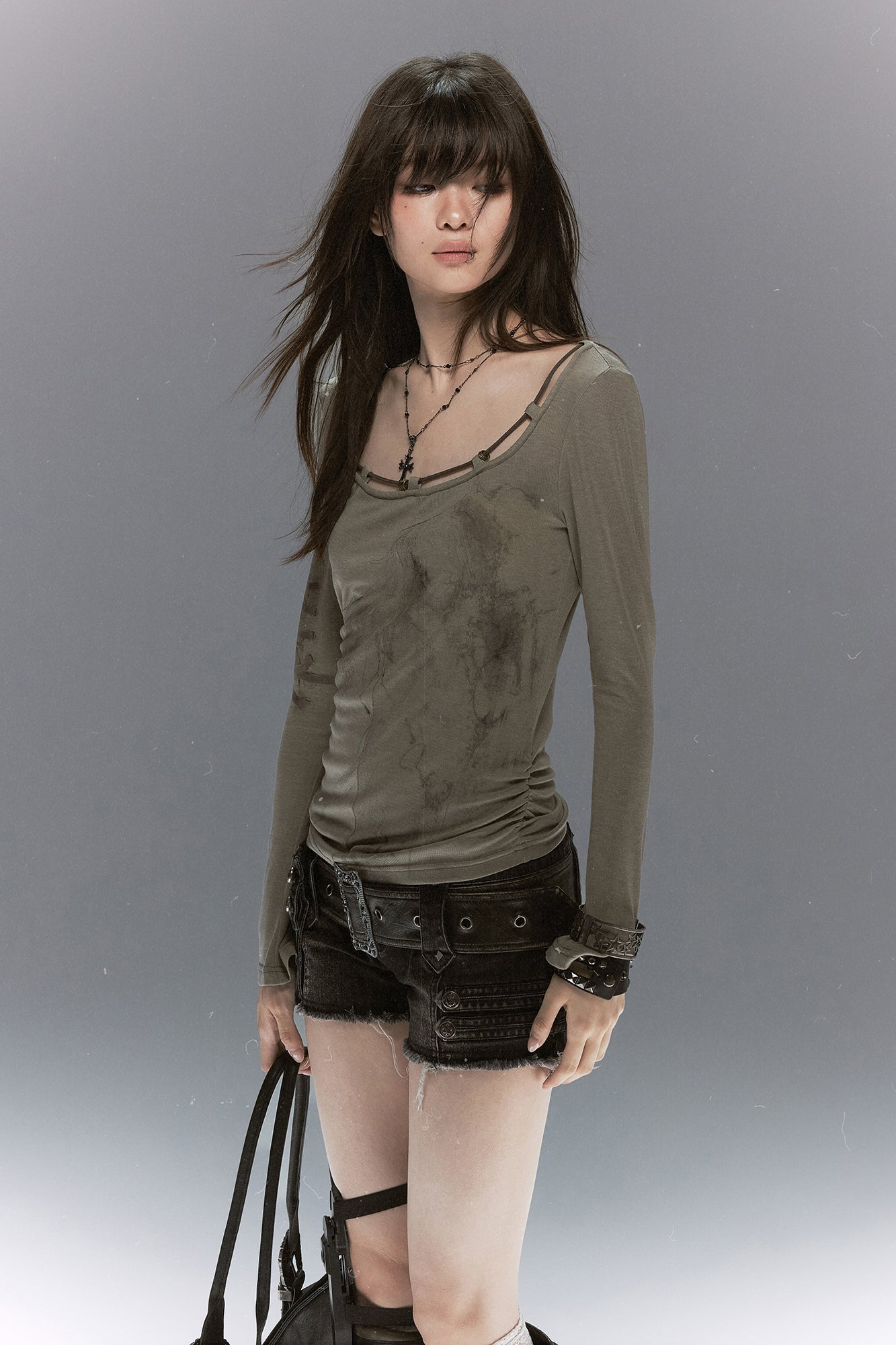 CESTNOUS Retro Frayed Belted Denim Shorts