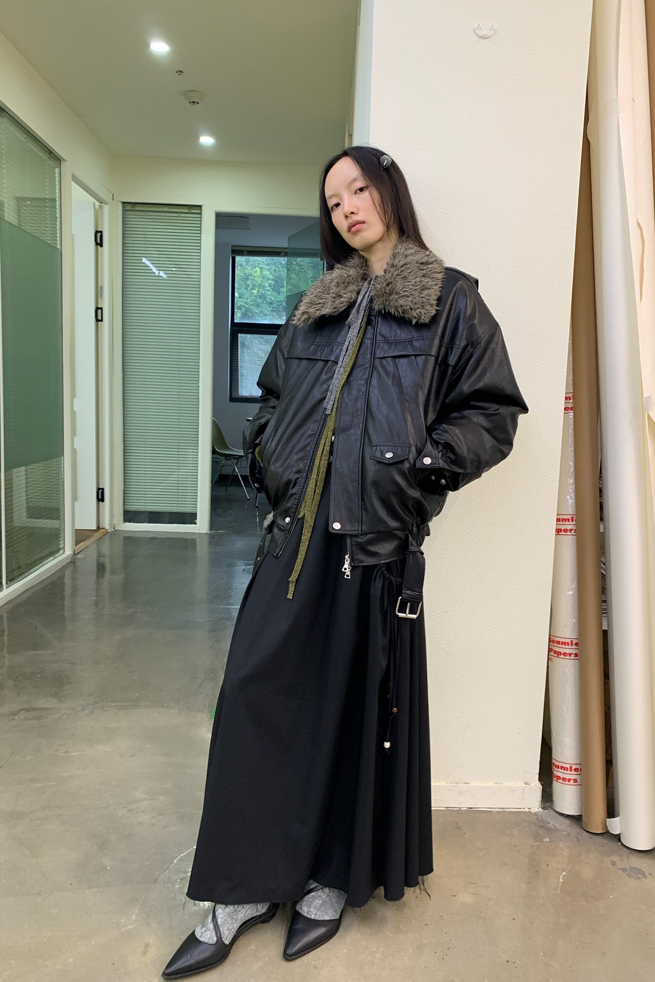 NEVERSEEZ Faux Leather Duck-Down Fill Jacket