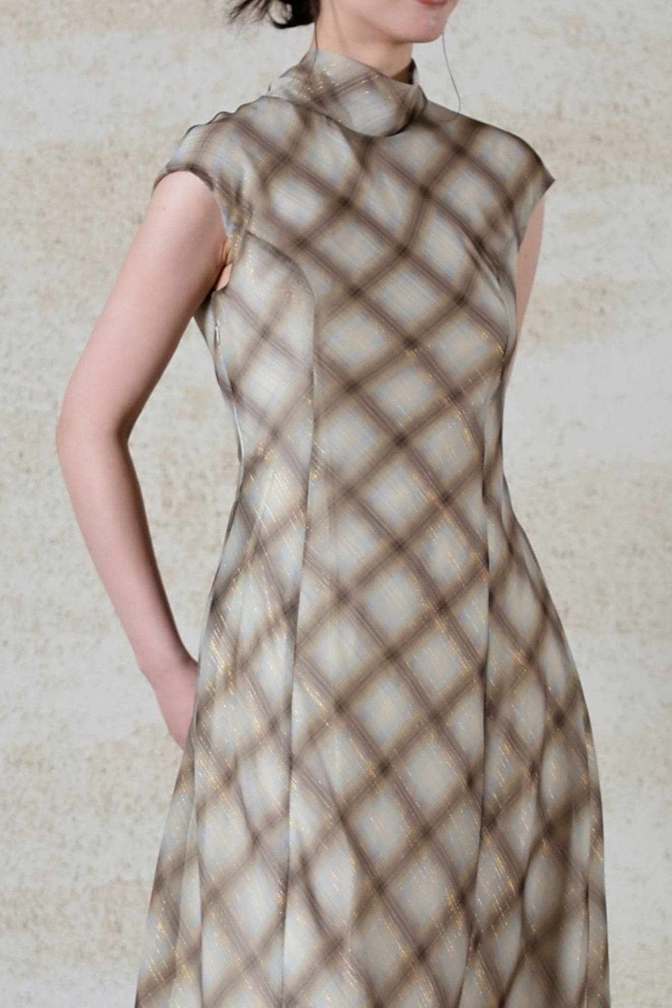 WUHEYIZUO Argyle Scarf-Neck Maxi Dress