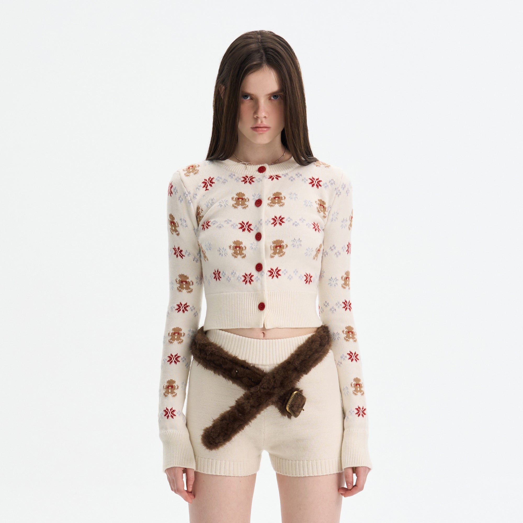 THE NEVERMORE Gingerbread Fair Isle Cropped Cardigan