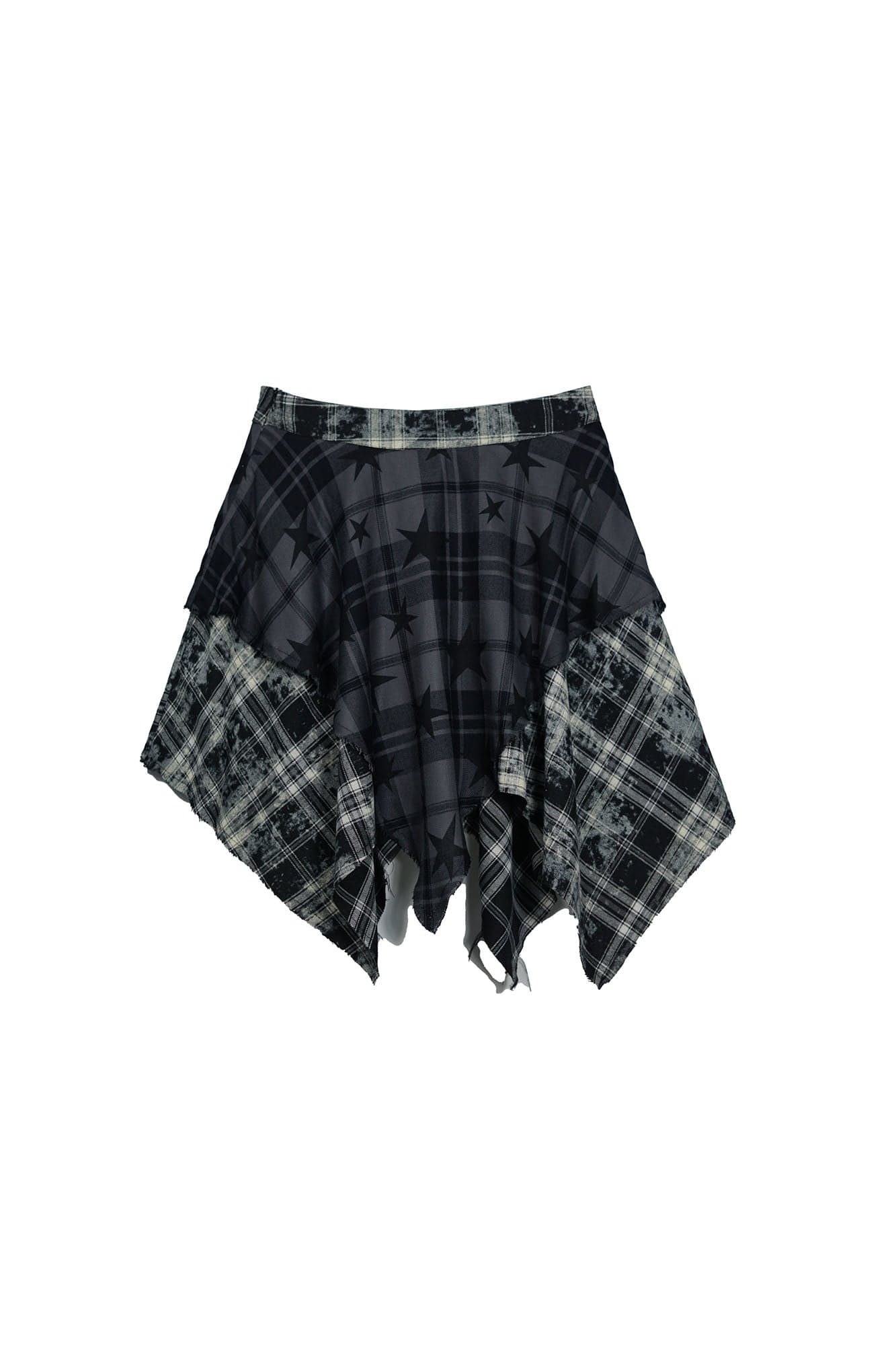 CESTNOUS Asymmetrical Star Plaid Raw Edge Skirt