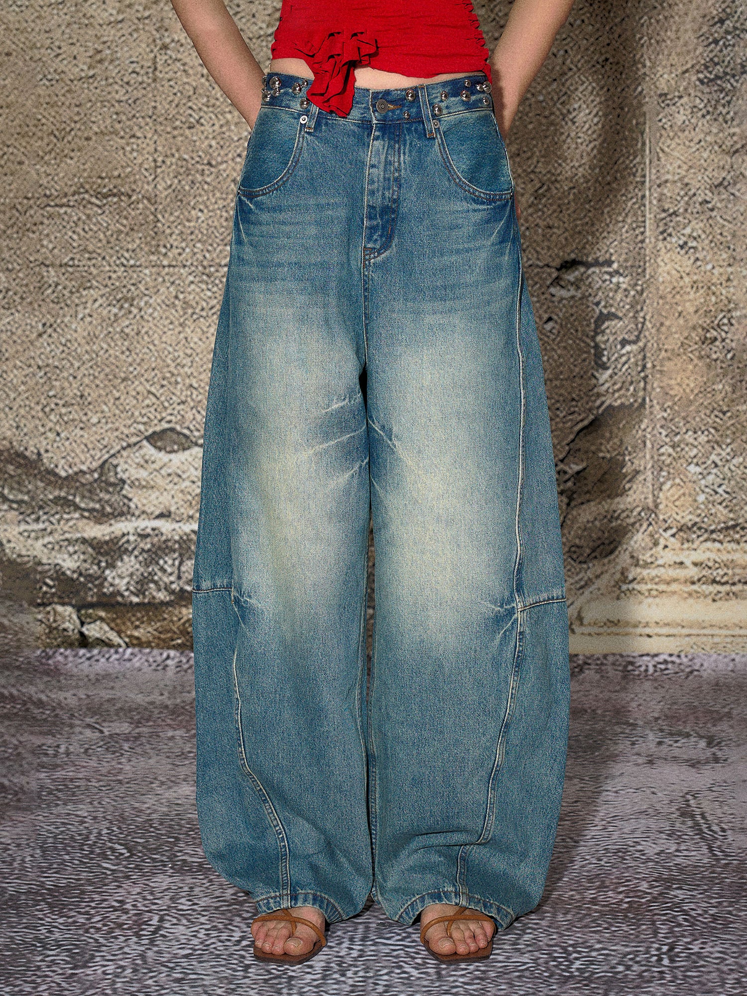 THE NEVERMORE Washed Panel Wide-Leg Jeans