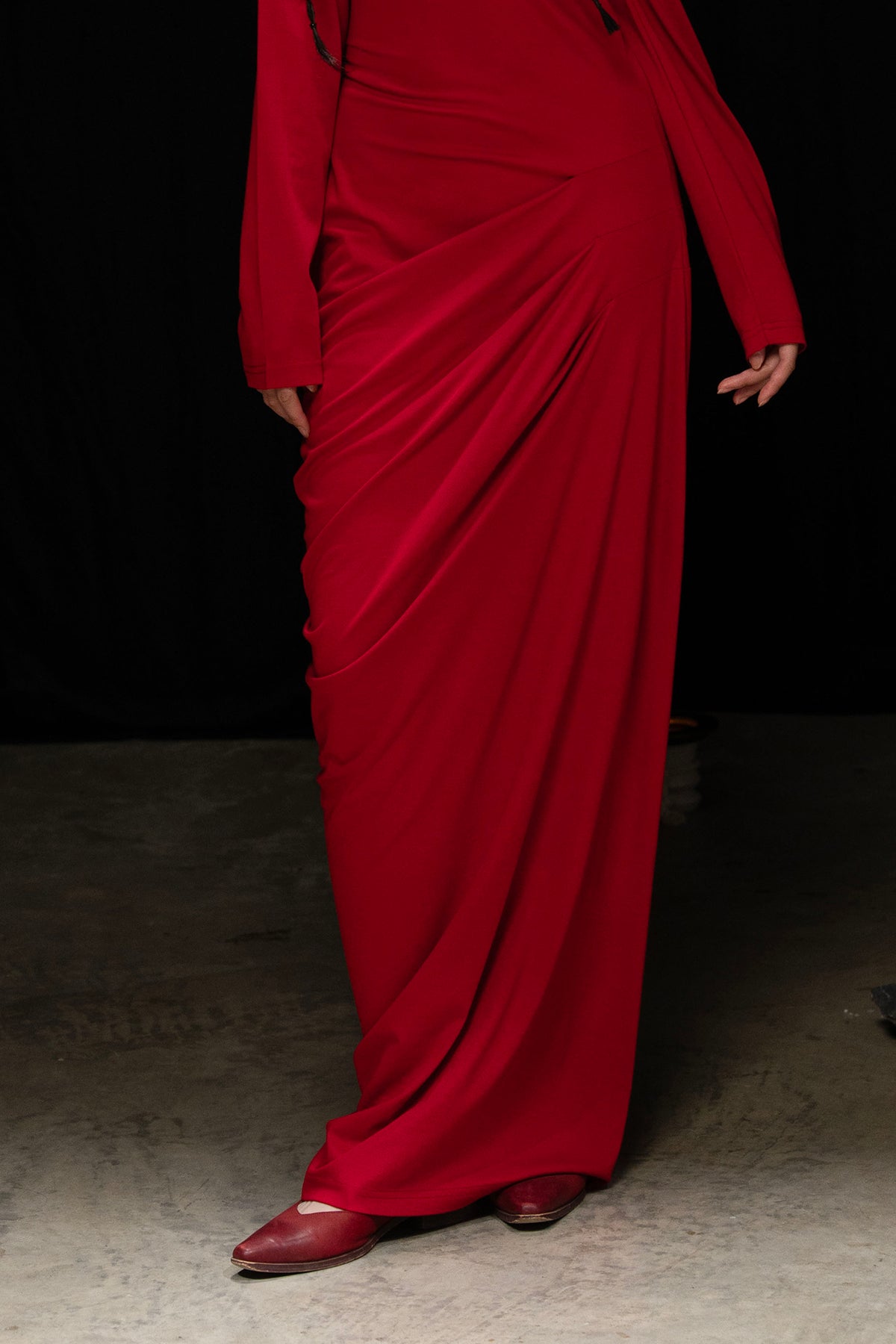 WUHEYIZUO Asymmetrical Draped Side-Ruched Maxi Dress Red
