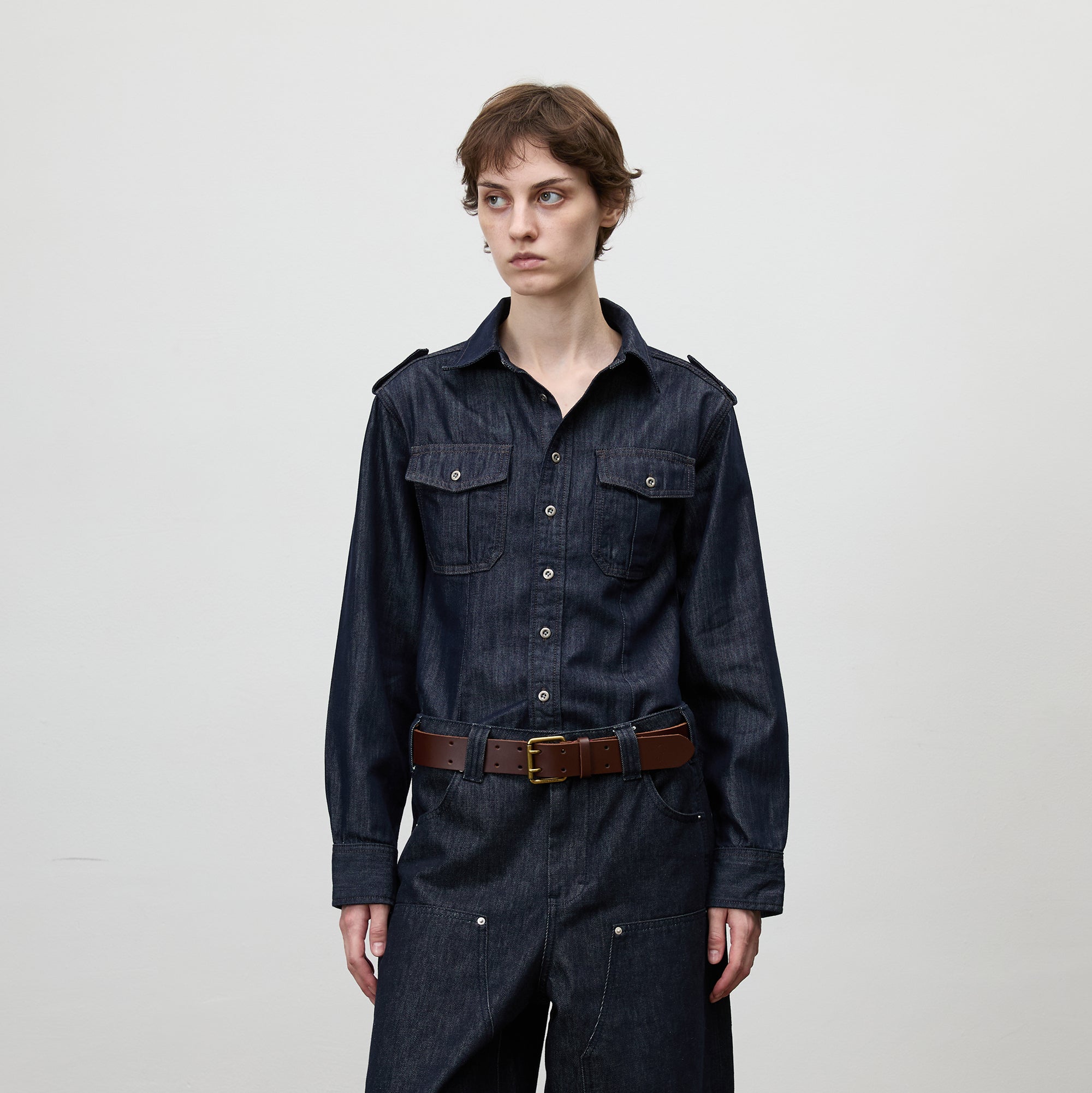 COMMAND N Cinched Waist Utility Denim Shirt Jacket