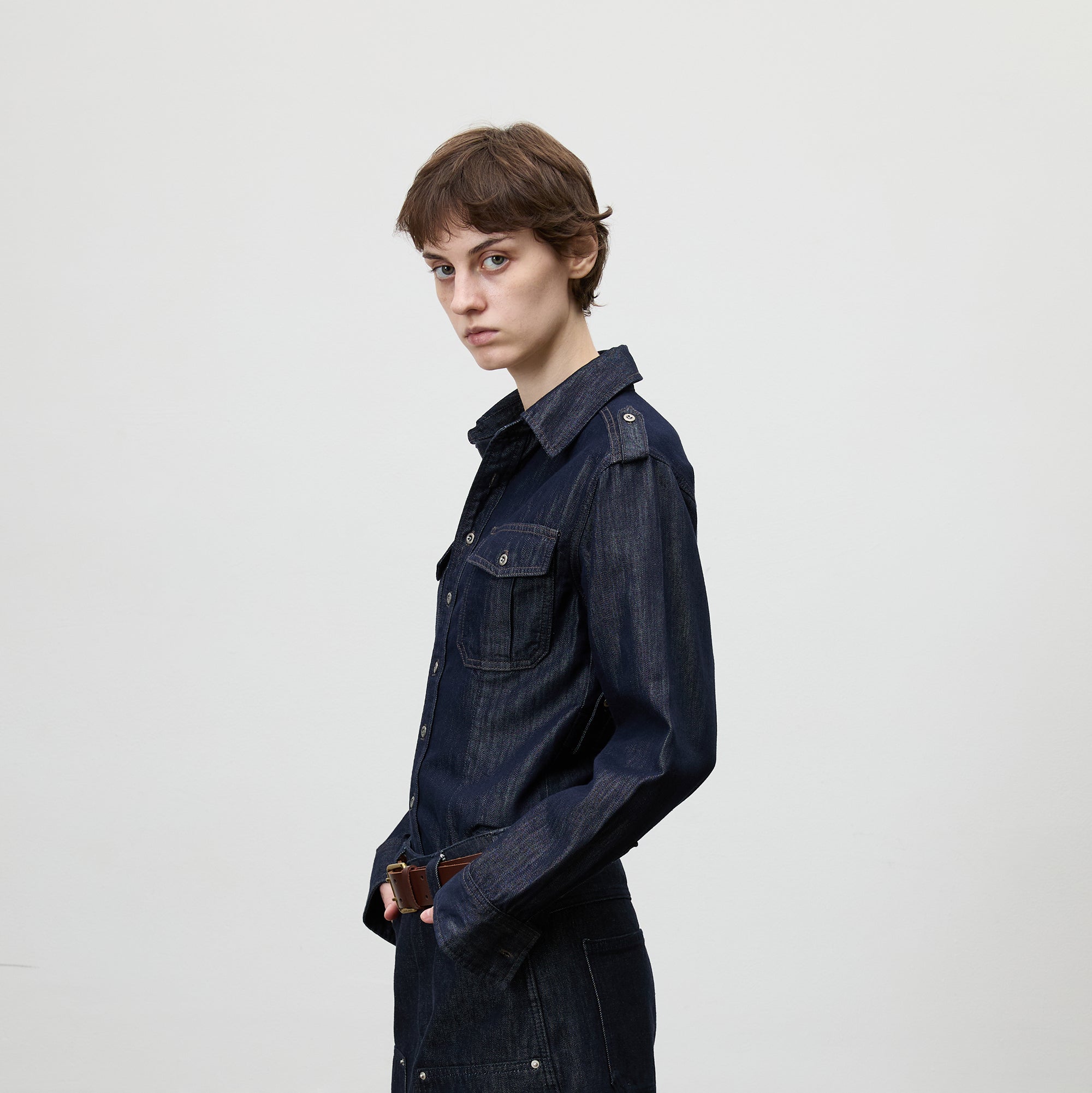 COMMAND N Cinched Waist Utility Denim Shirt Jacket