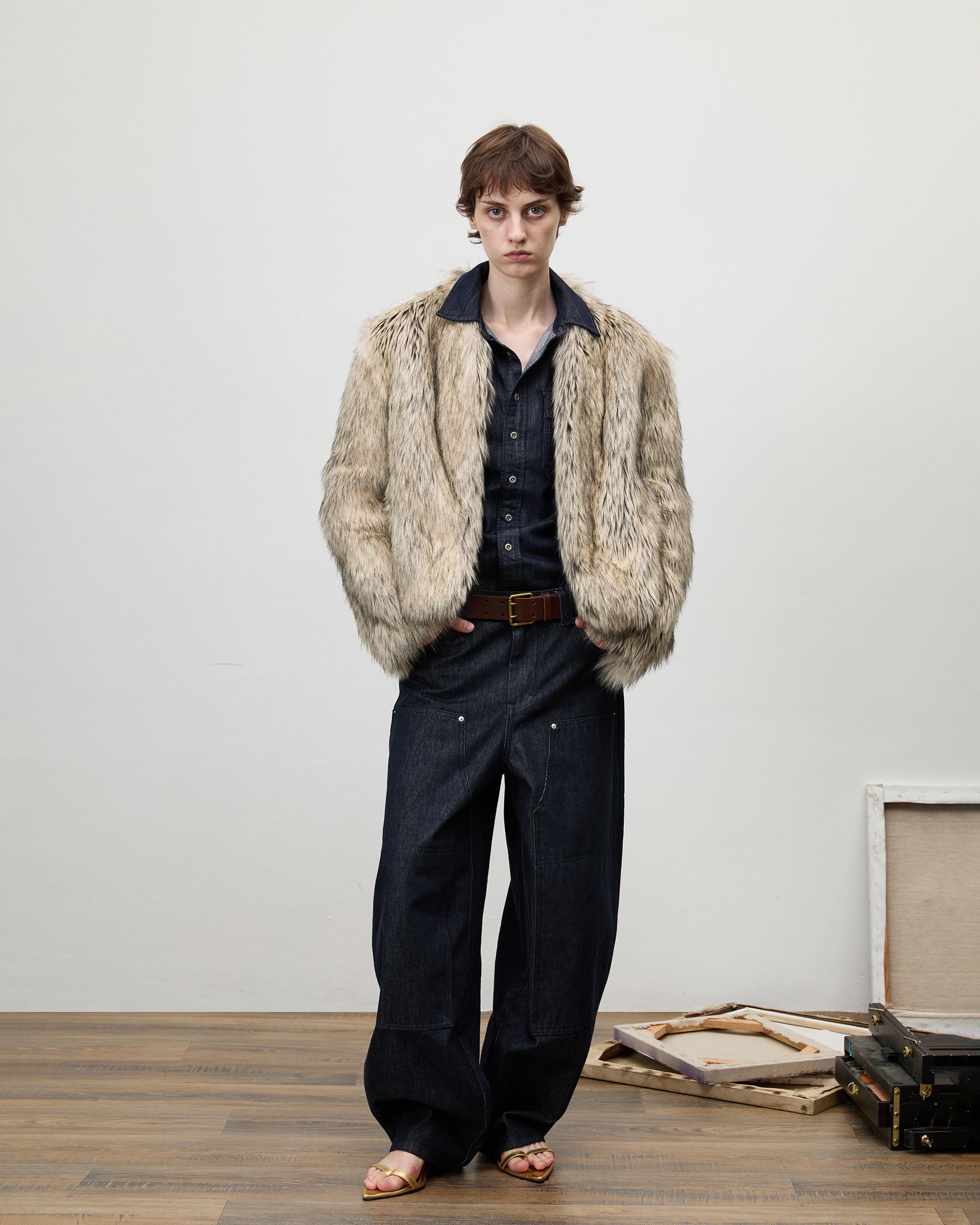 COMMAND N Cinched Waist Utility Denim Shirt Jacket