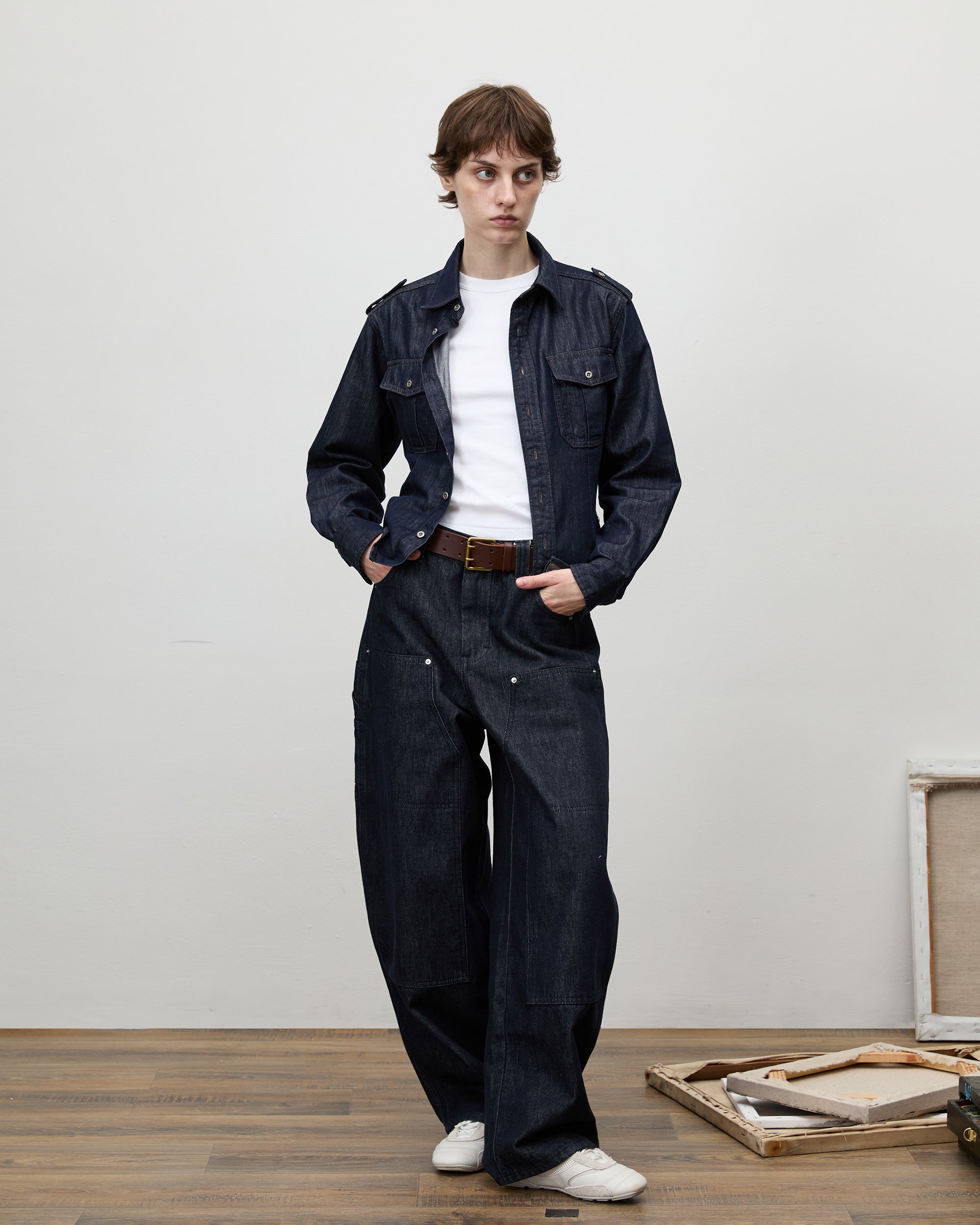COMMAND N Cinched Waist Utility Denim Shirt Jacket