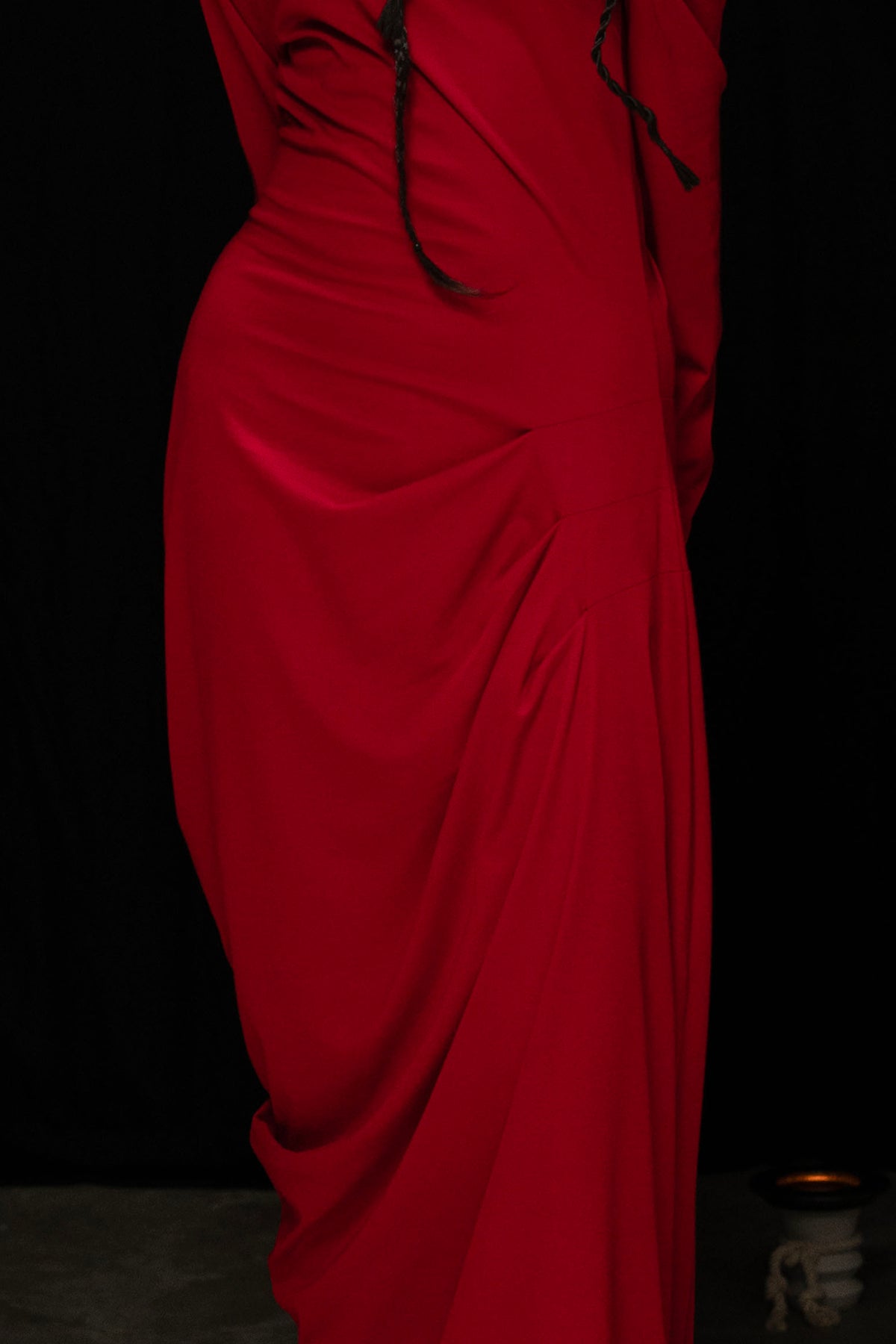 WUHEYIZUO Asymmetrical Draped Side-Ruched Maxi Dress Red