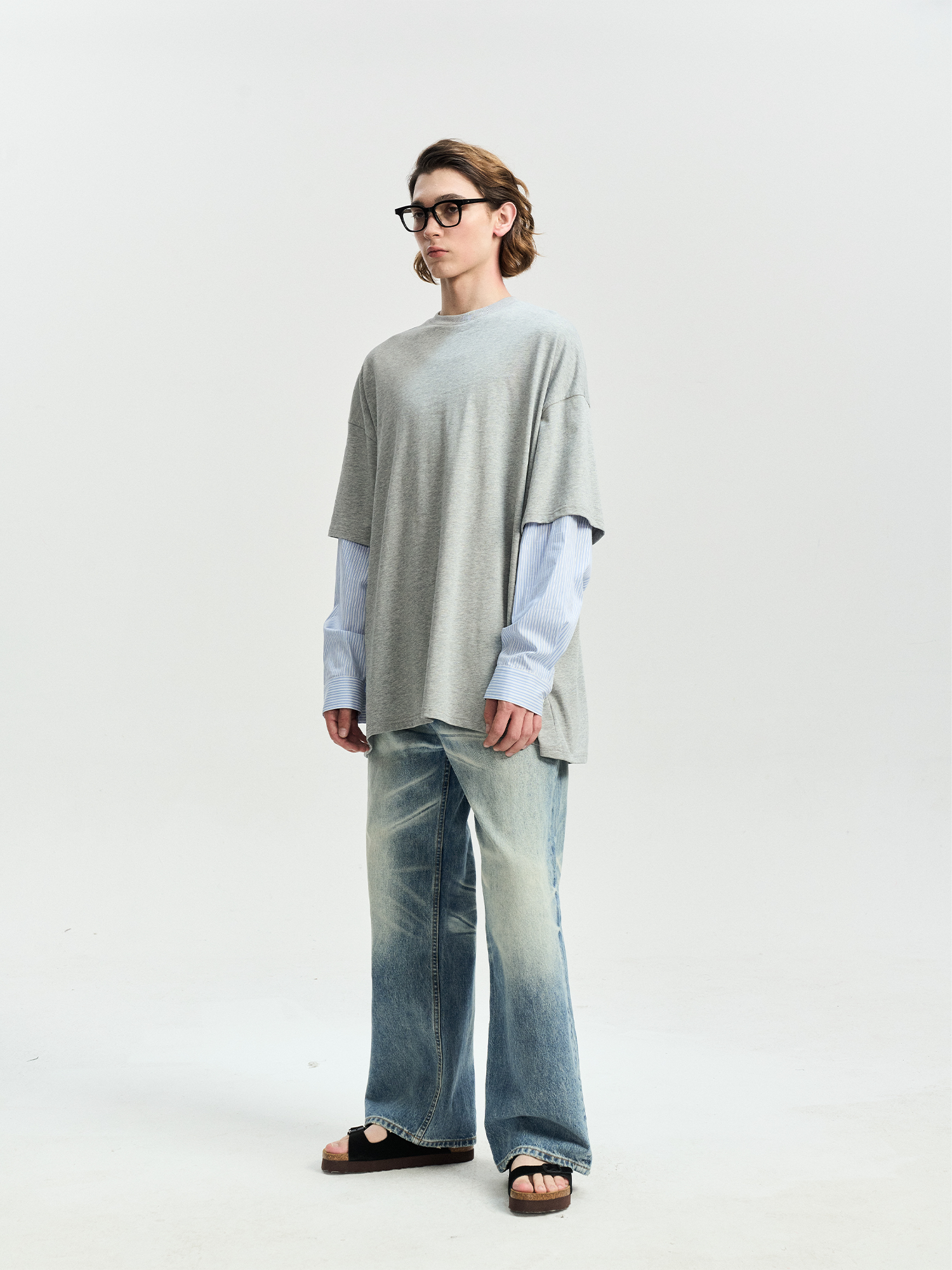 LEONSENSE Whiskering Washed Straight-Leg Jeans