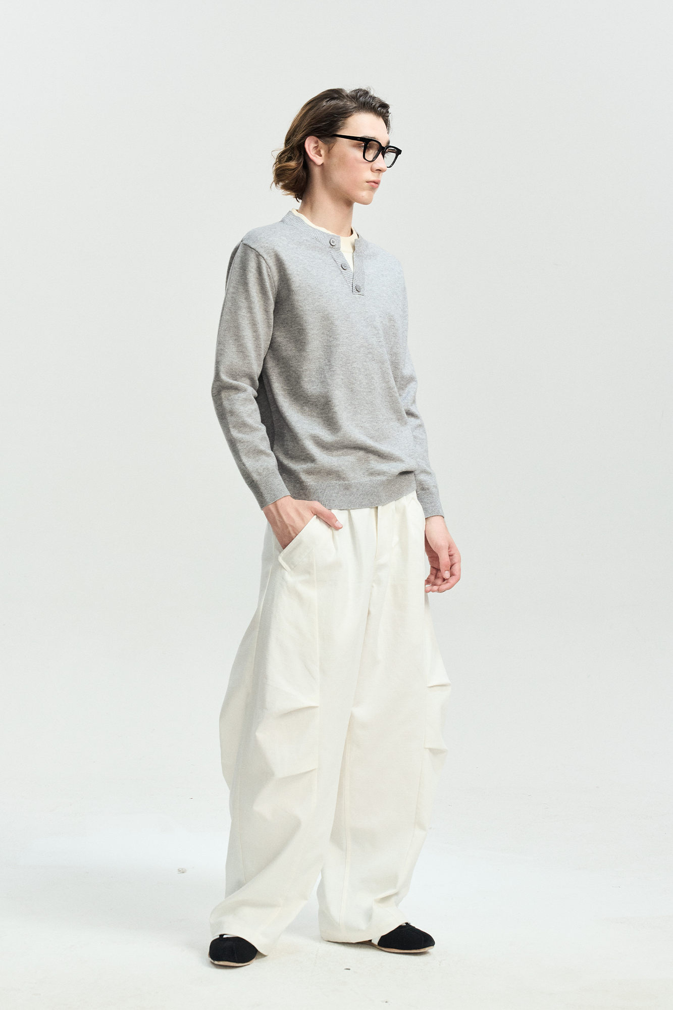 LEONSENSE Modern Curved Paneled Tencel-Cotton Pants