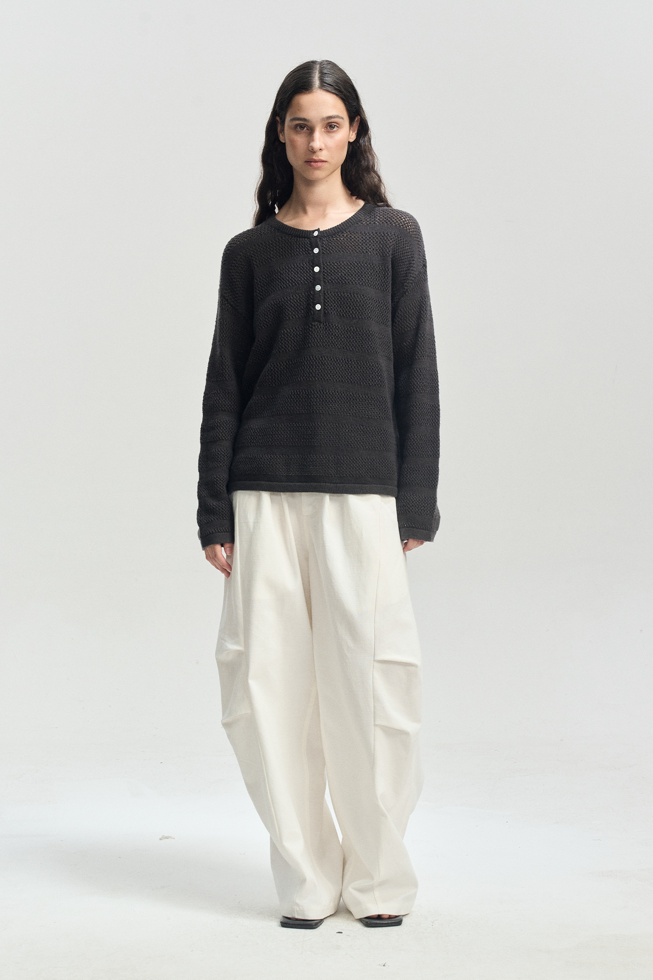 LEONSENSE Modern Curved Paneled Tencel-Cotton Pants